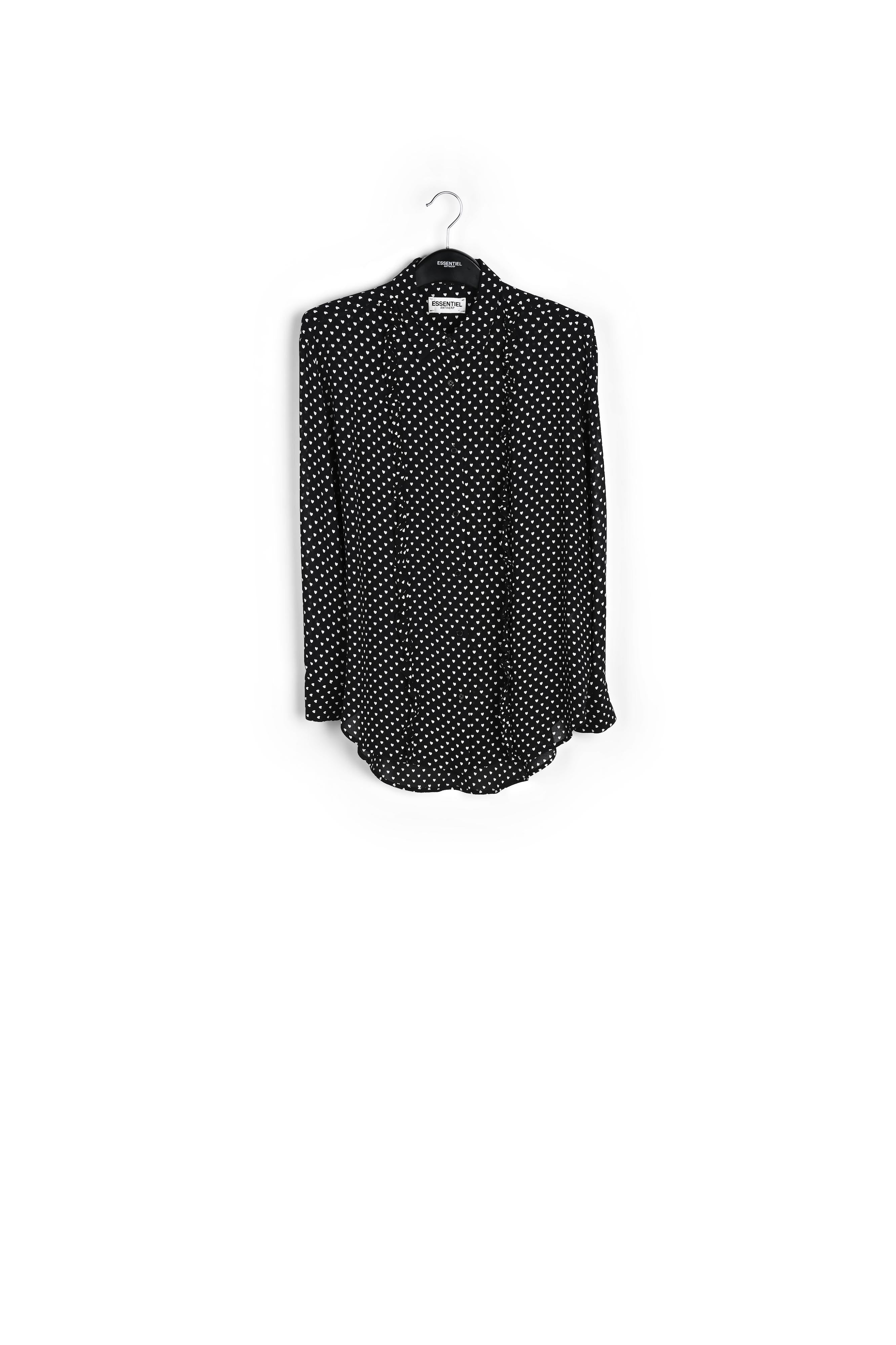 Zwart hemd met ruches en hartenprint RE—SSENTIEL | Essentiel second hand