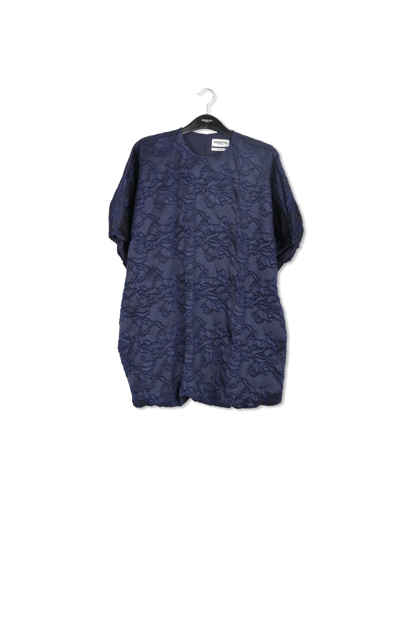 Navy blue jacquard-woven puffy mini dress RE—SSENTIEL | Essentiel second hand