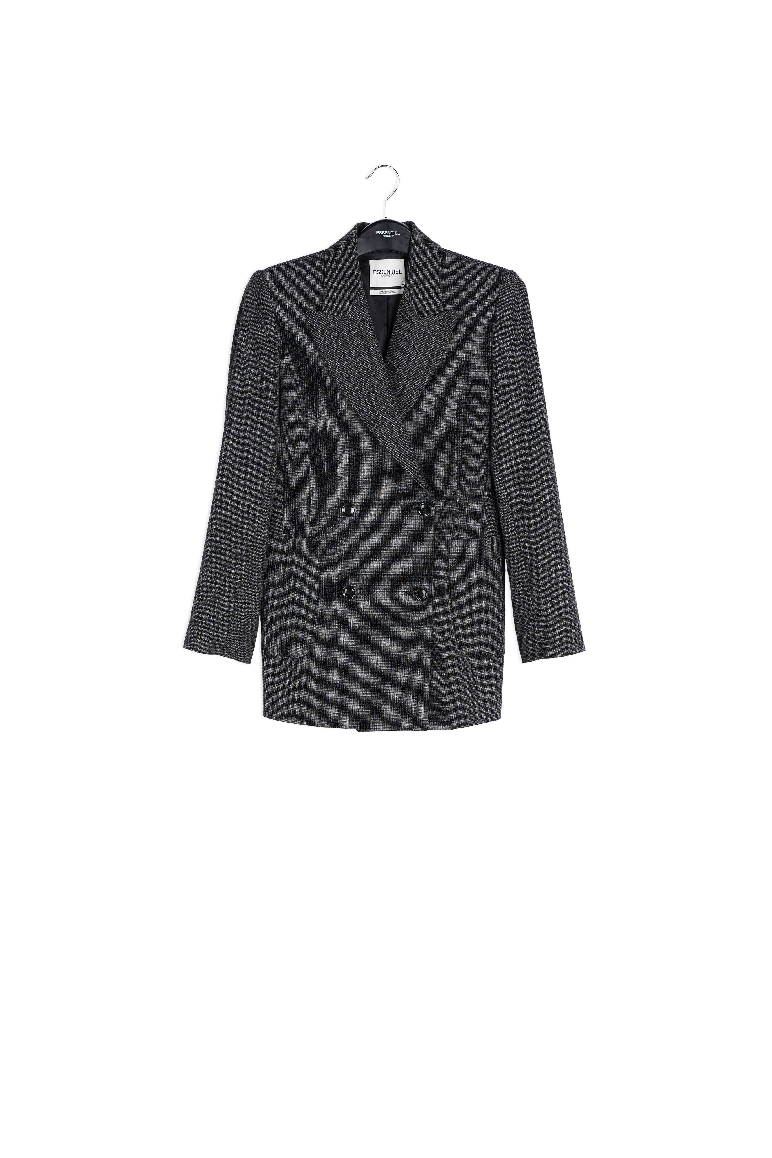 Veste noire croisée au motif microscopique RE—SSENTIEL | Essentiel second hand