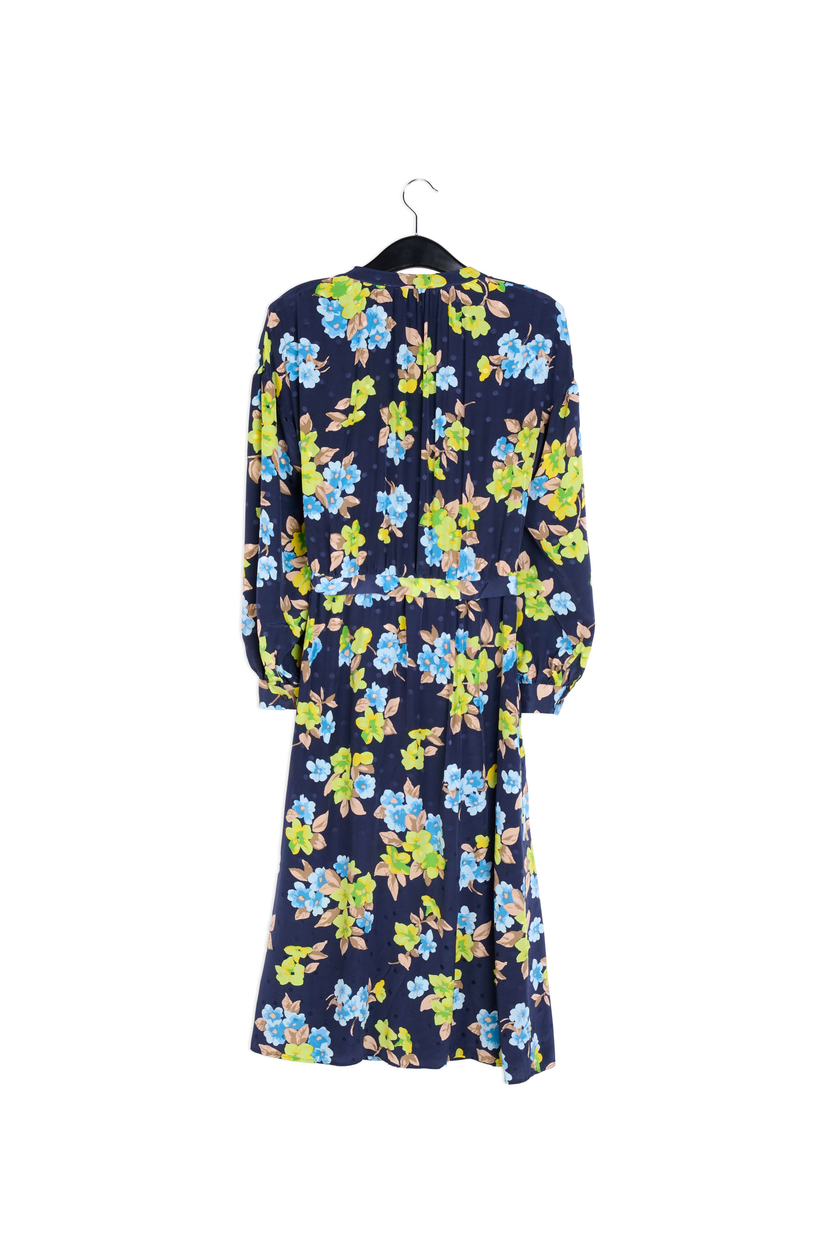 Robe chemise bleu foncé en soie à fleurs et à pois RE—SSENTIEL | Essentiel second hand