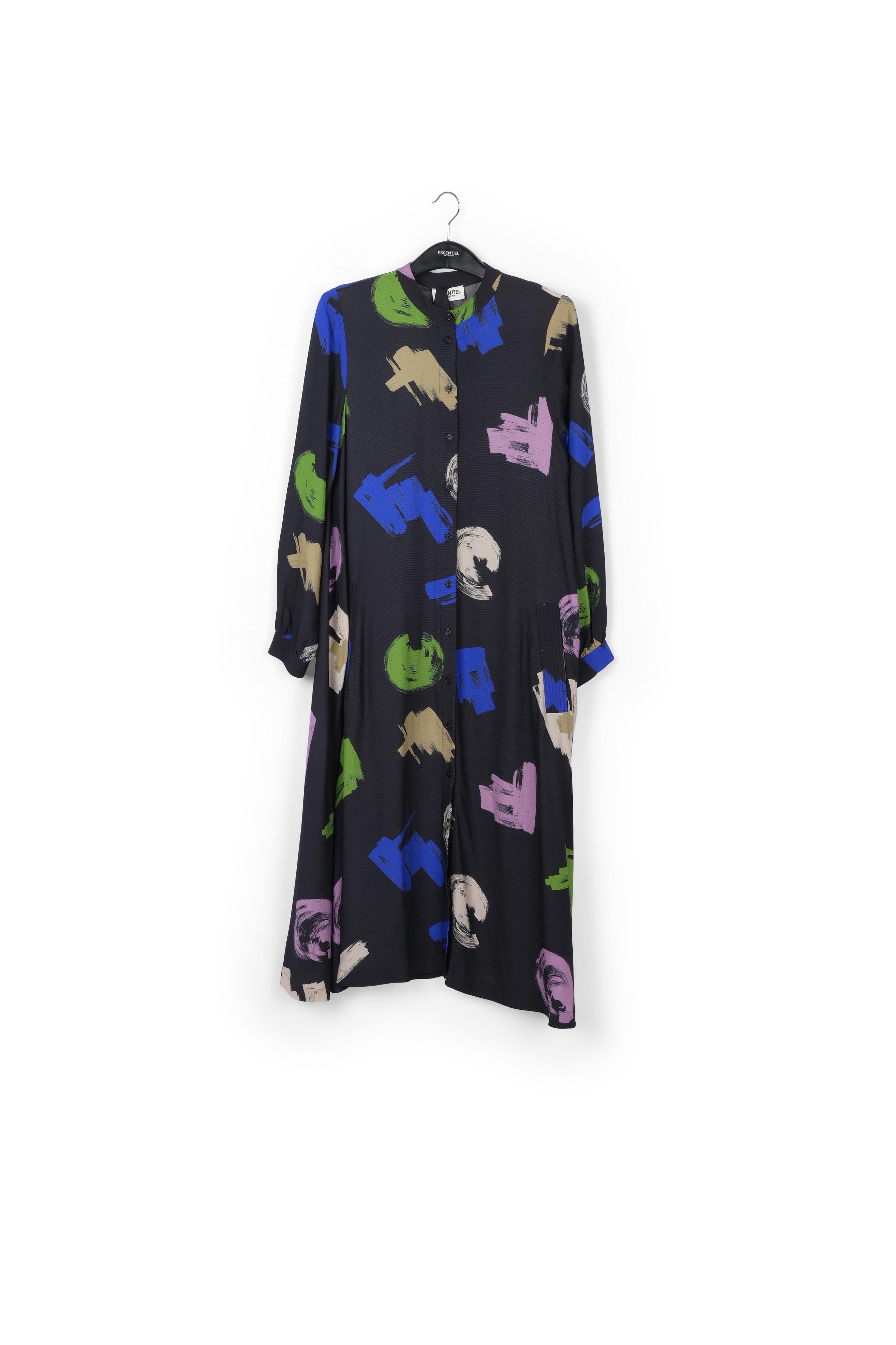 Dark blue graphic print maxi-length shirt dress RE—SSENTIEL | Essentiel second hand
