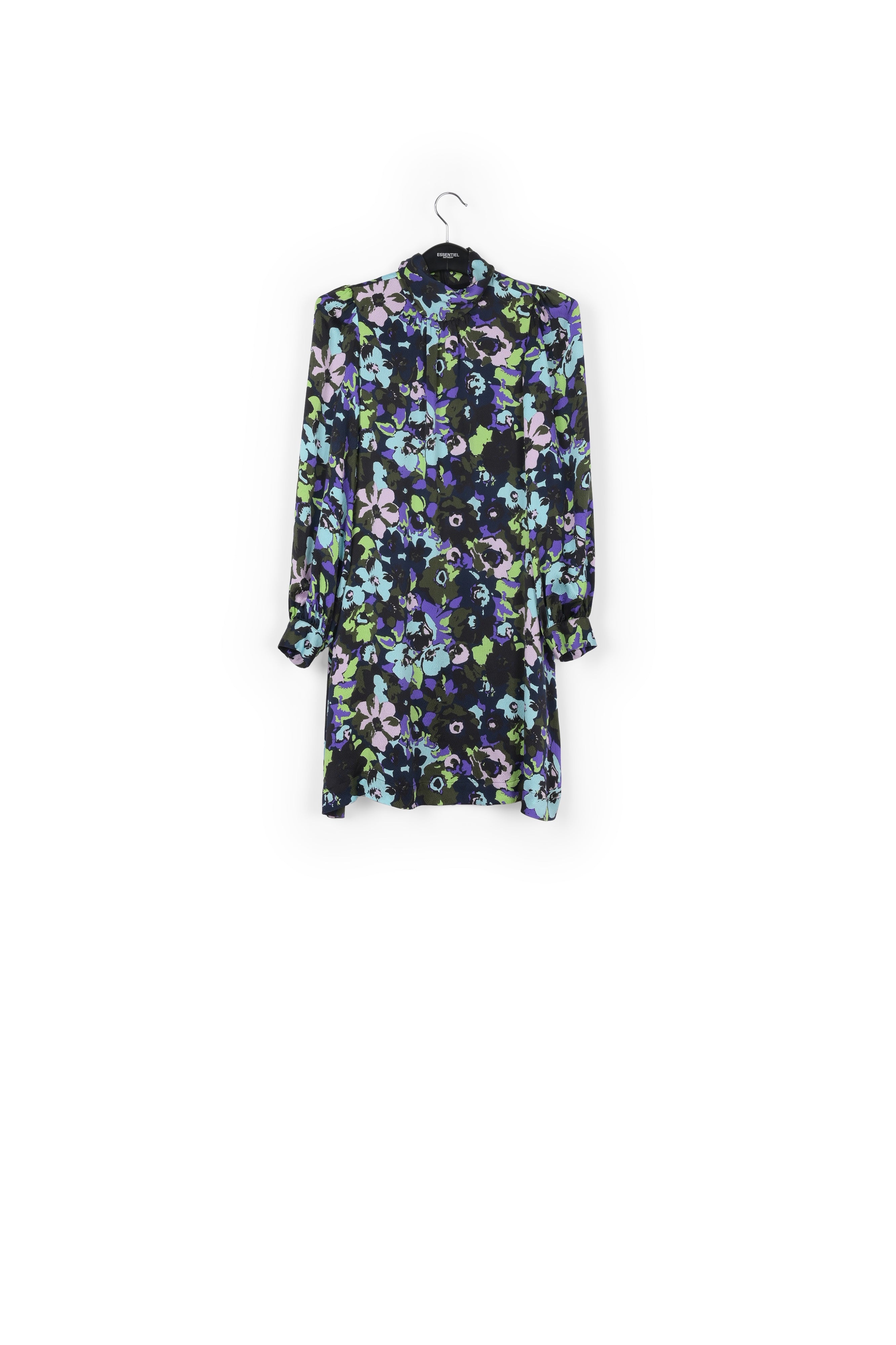 Navy blue multi floral silk mini dress RE—SSENTIEL | Essentiel second hand