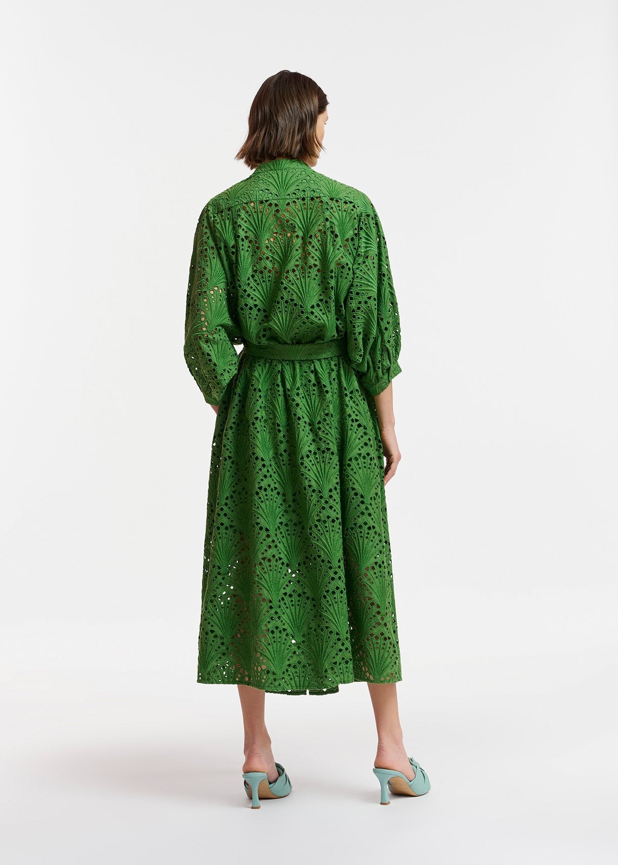 Robe midi vert foncé en broderie anglaise de coton RE—SSENTIEL | Essentiel second hand