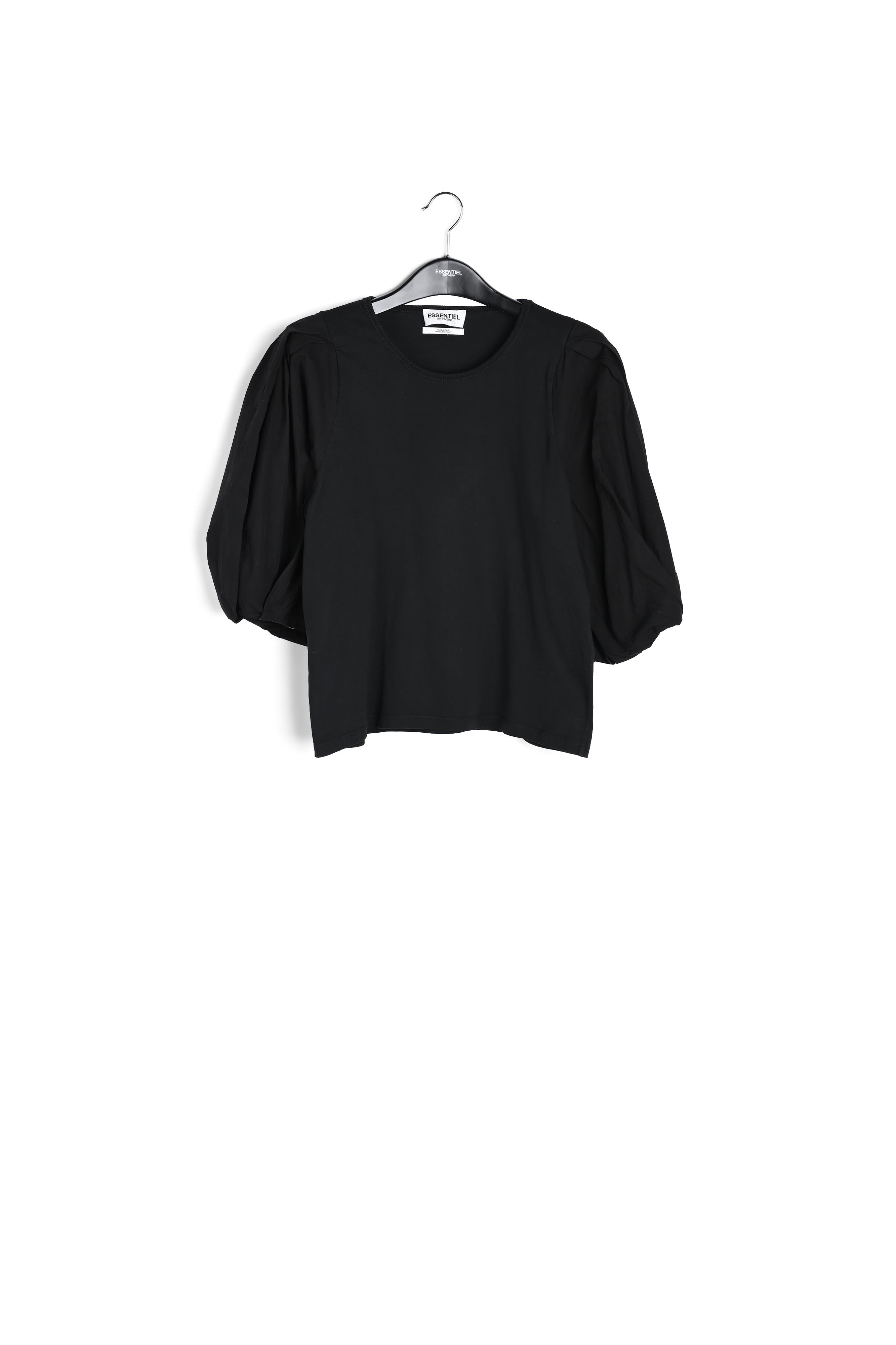 Black jersey T-shirt with cotton-poplin sleeves RE—SSENTIEL | Essentiel second hand
