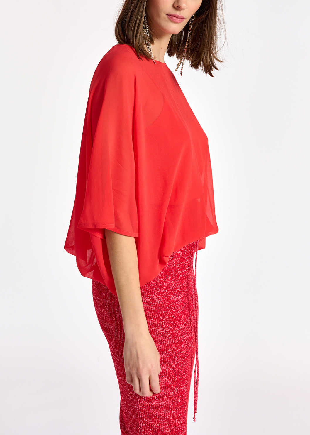 Red voluminous sheer top RE—SSENTIEL | Essentiel second hand
