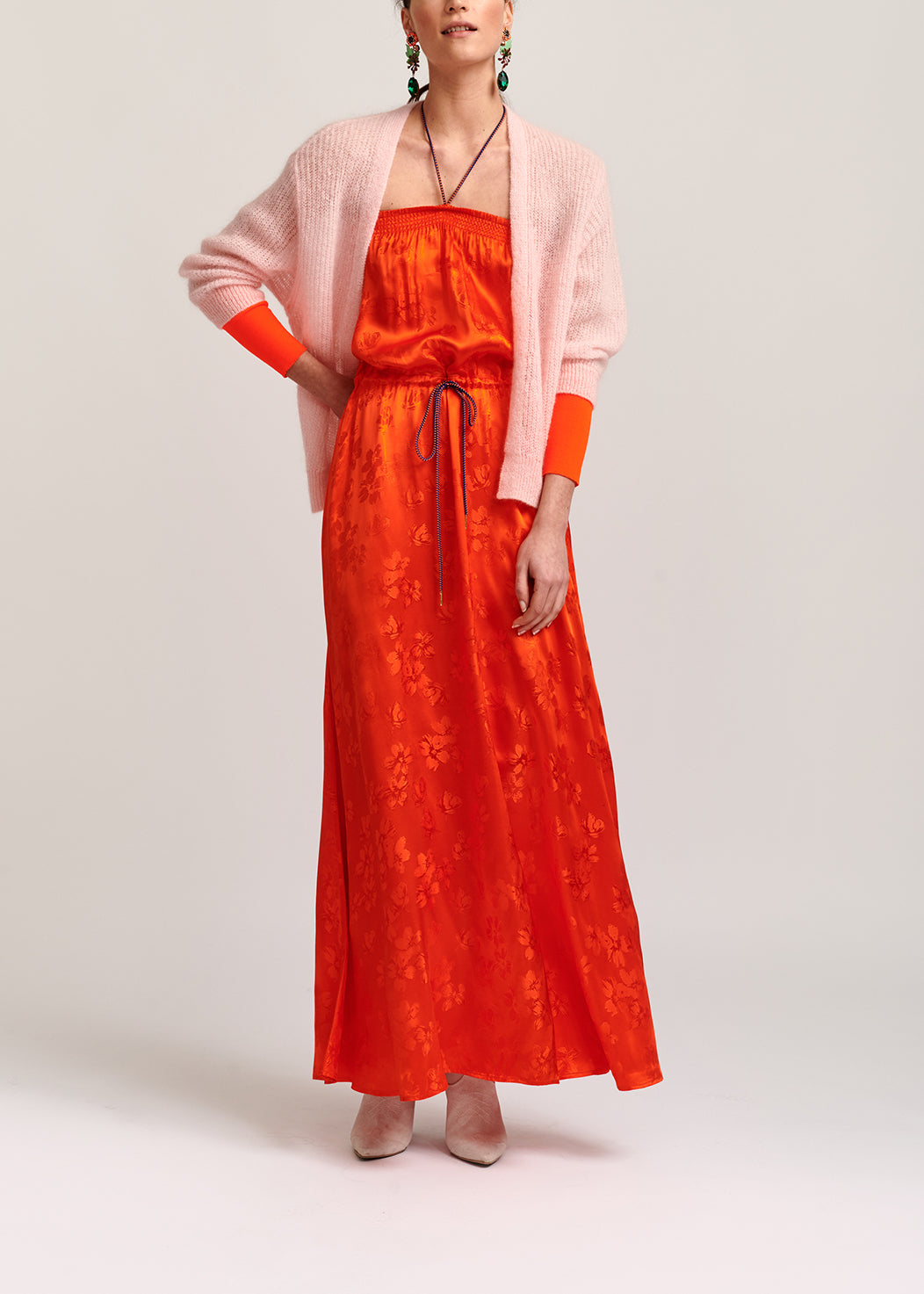 Orange floral-print jacquard maxi dress RE—SSENTIEL | Essentiel second hand