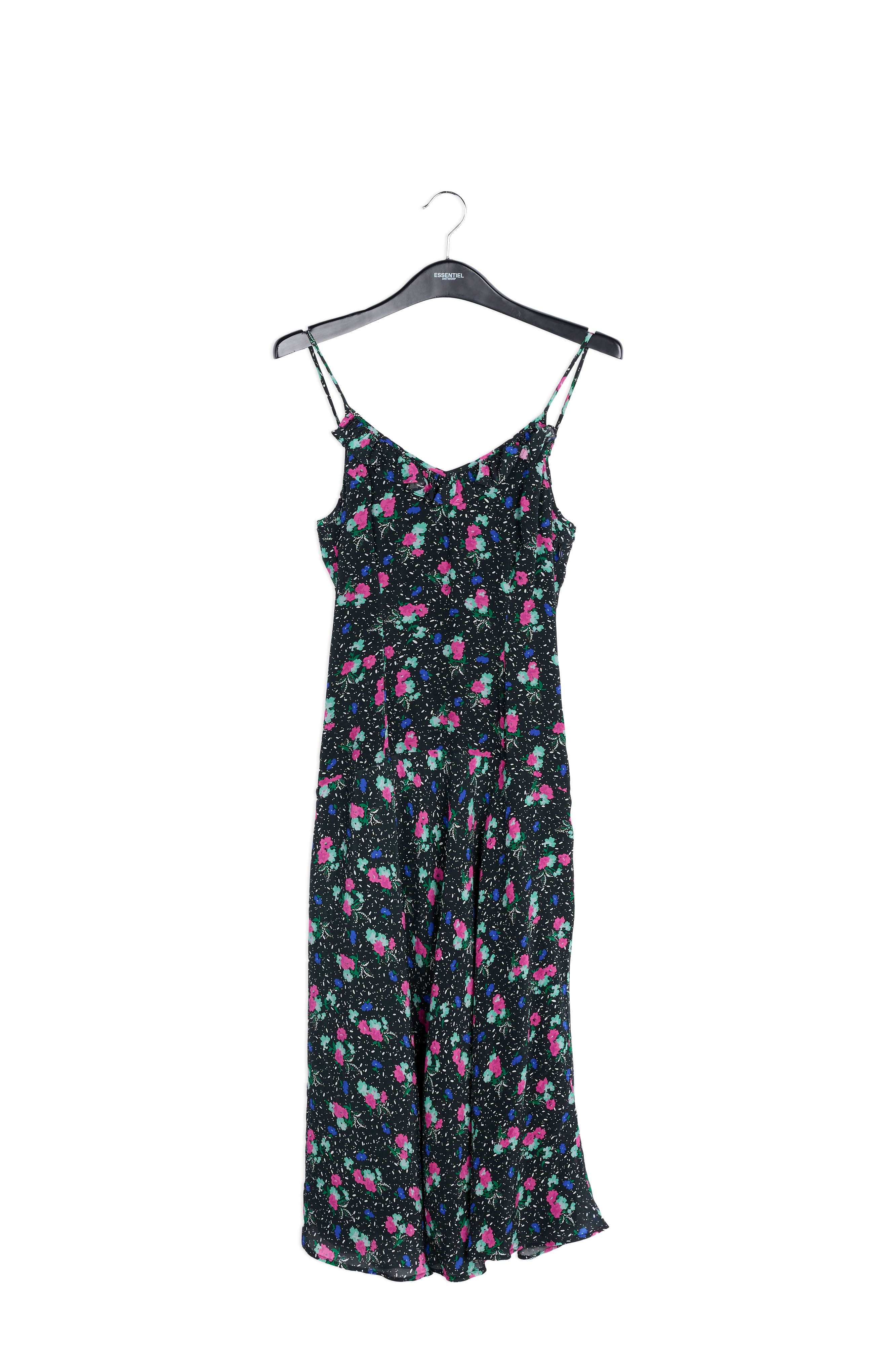 Black floral-print v-neck midi dress RE—SSENTIEL | Essentiel second hand