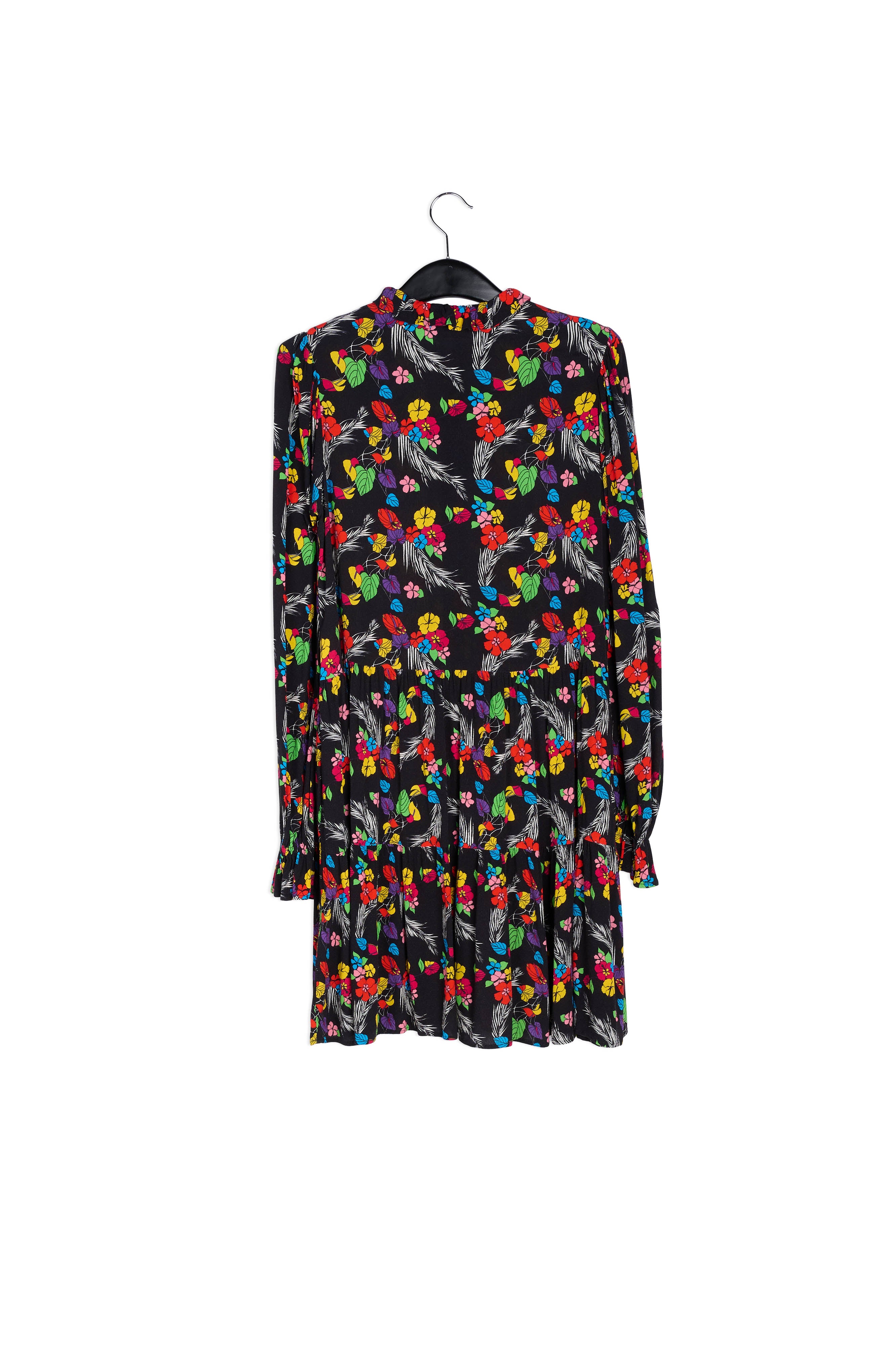 Zwarte mini-jurk met tropische print RE—SSENTIEL | Essentiel second hand