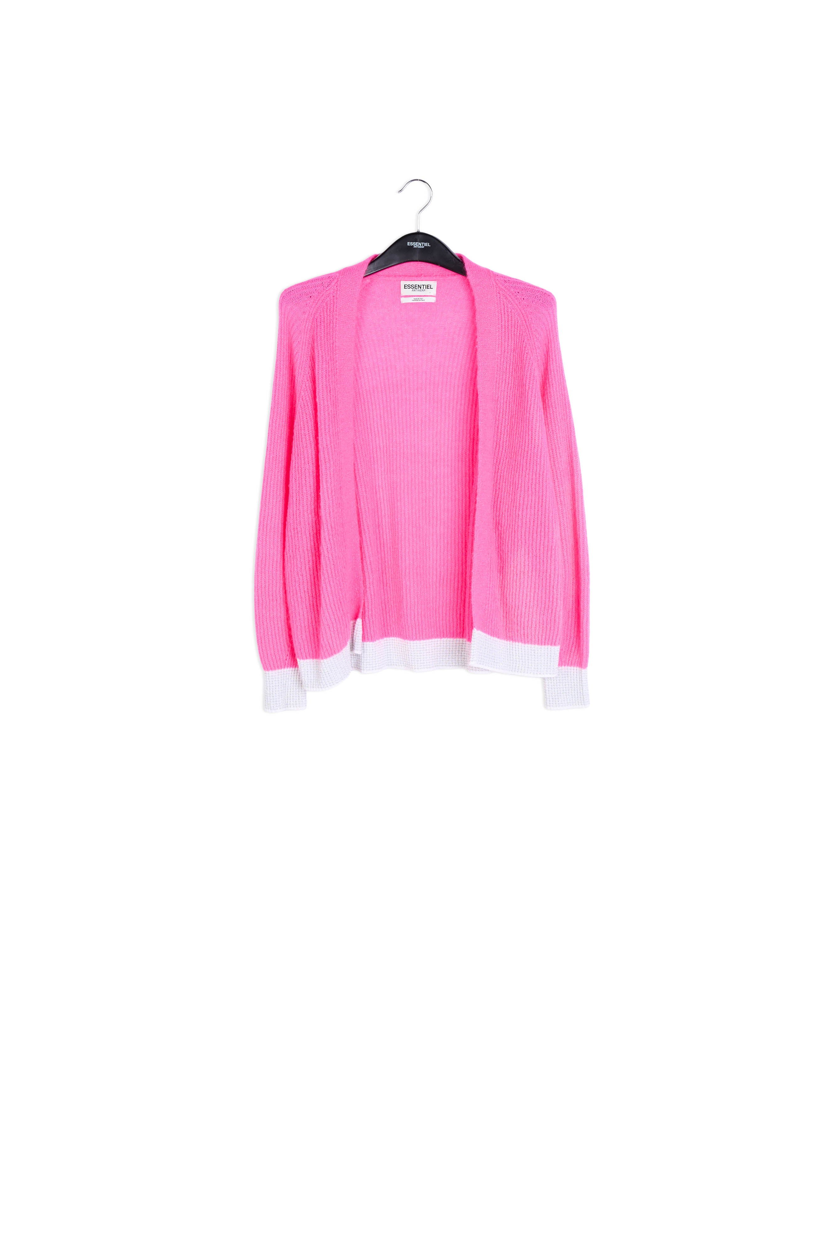 Fuchsia ribbed open cardigan with accentuated trims RE—SSENTIEL | Essentiel second hand