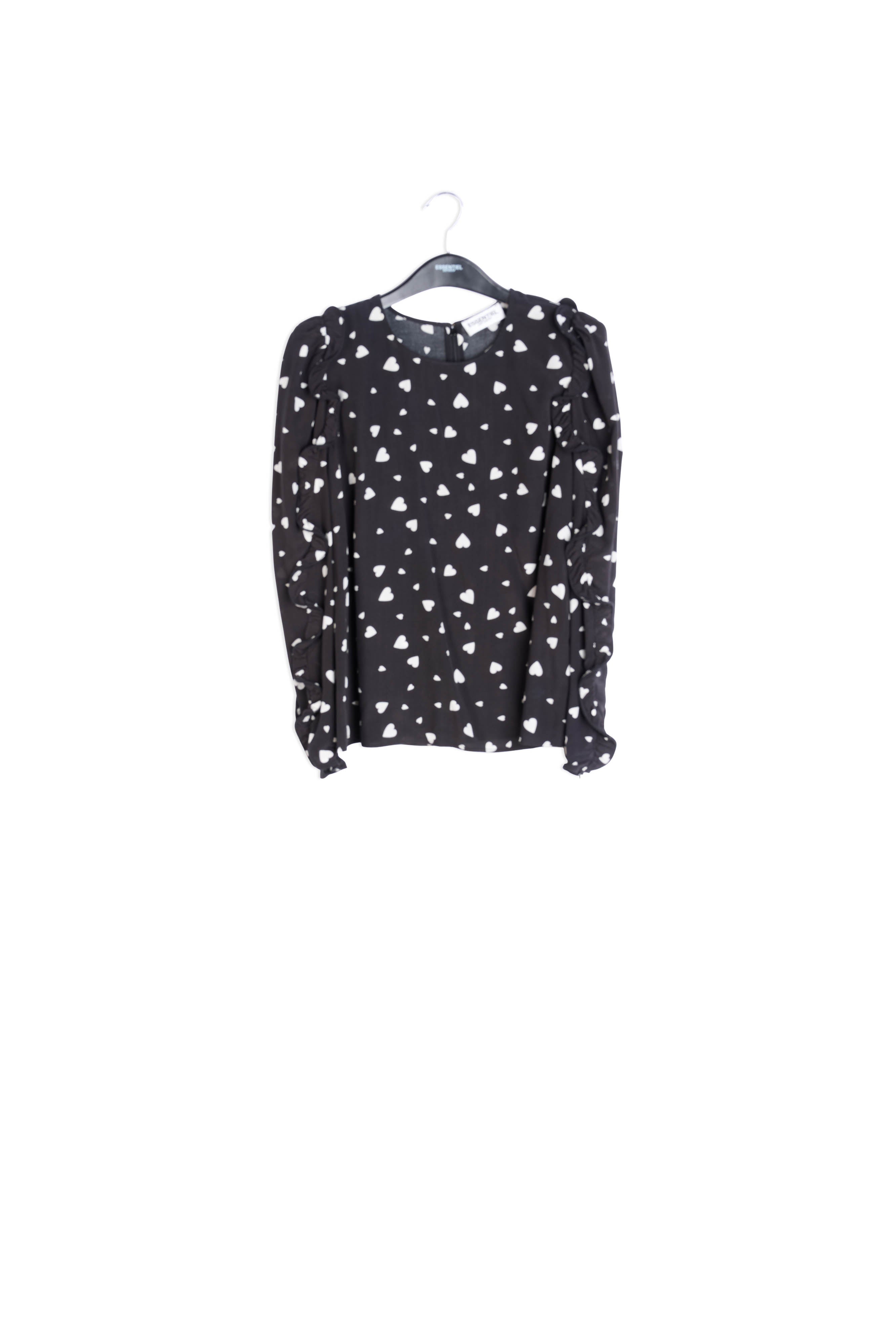 Top noir à cœurs avec manches à ruches RE—SSENTIEL | Essentiel second hand