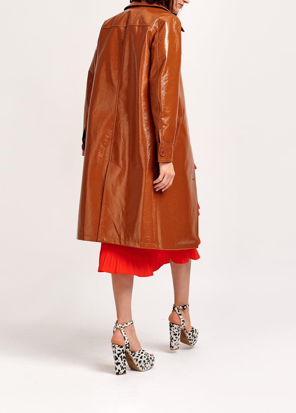 Brown faux patent-leather trench coat RE—SSENTIEL | Essentiel second hand