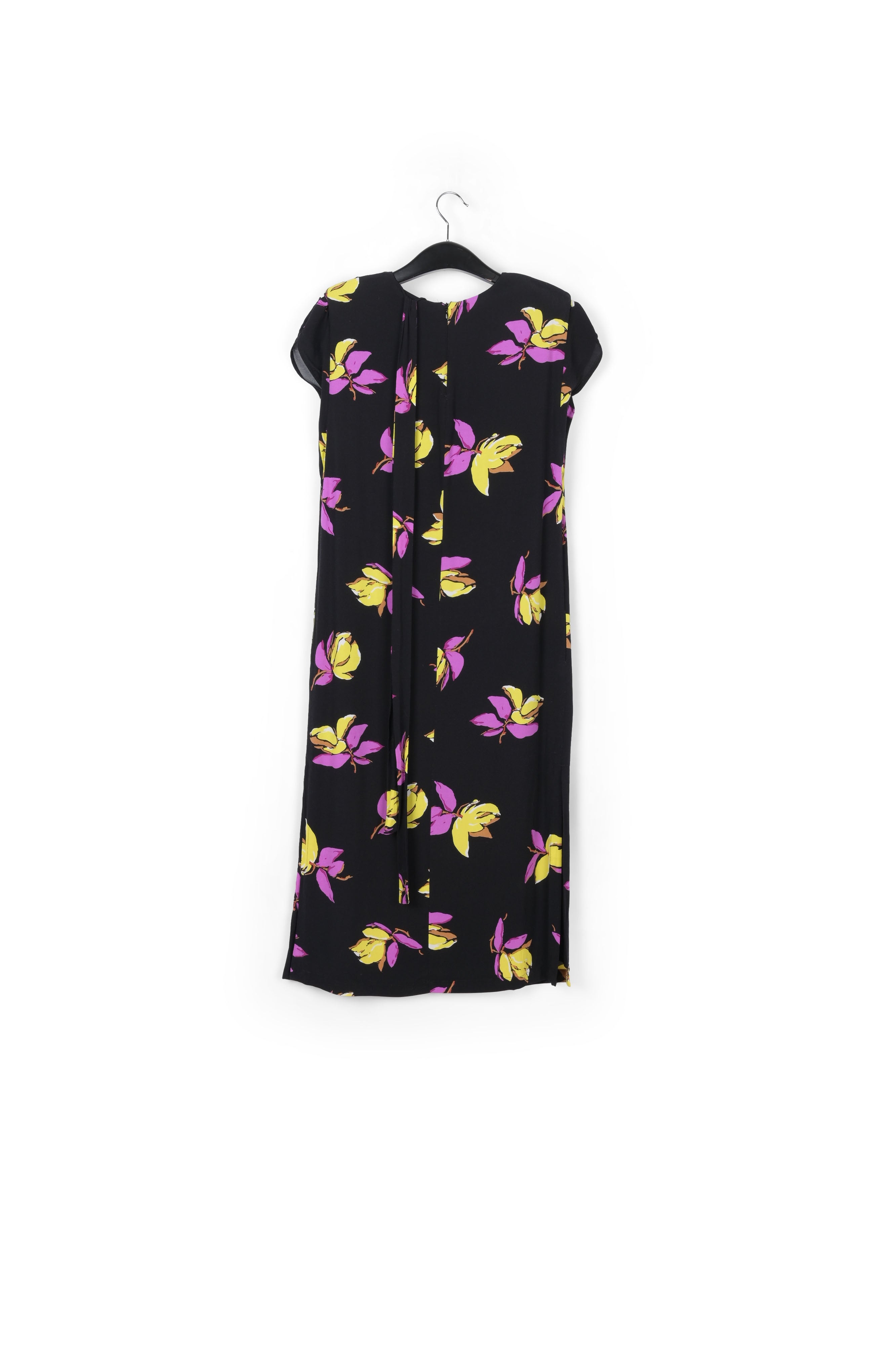 Black floral-print midi-length dress with padded shoulders RE—SSENTIEL | Essentiel second hand