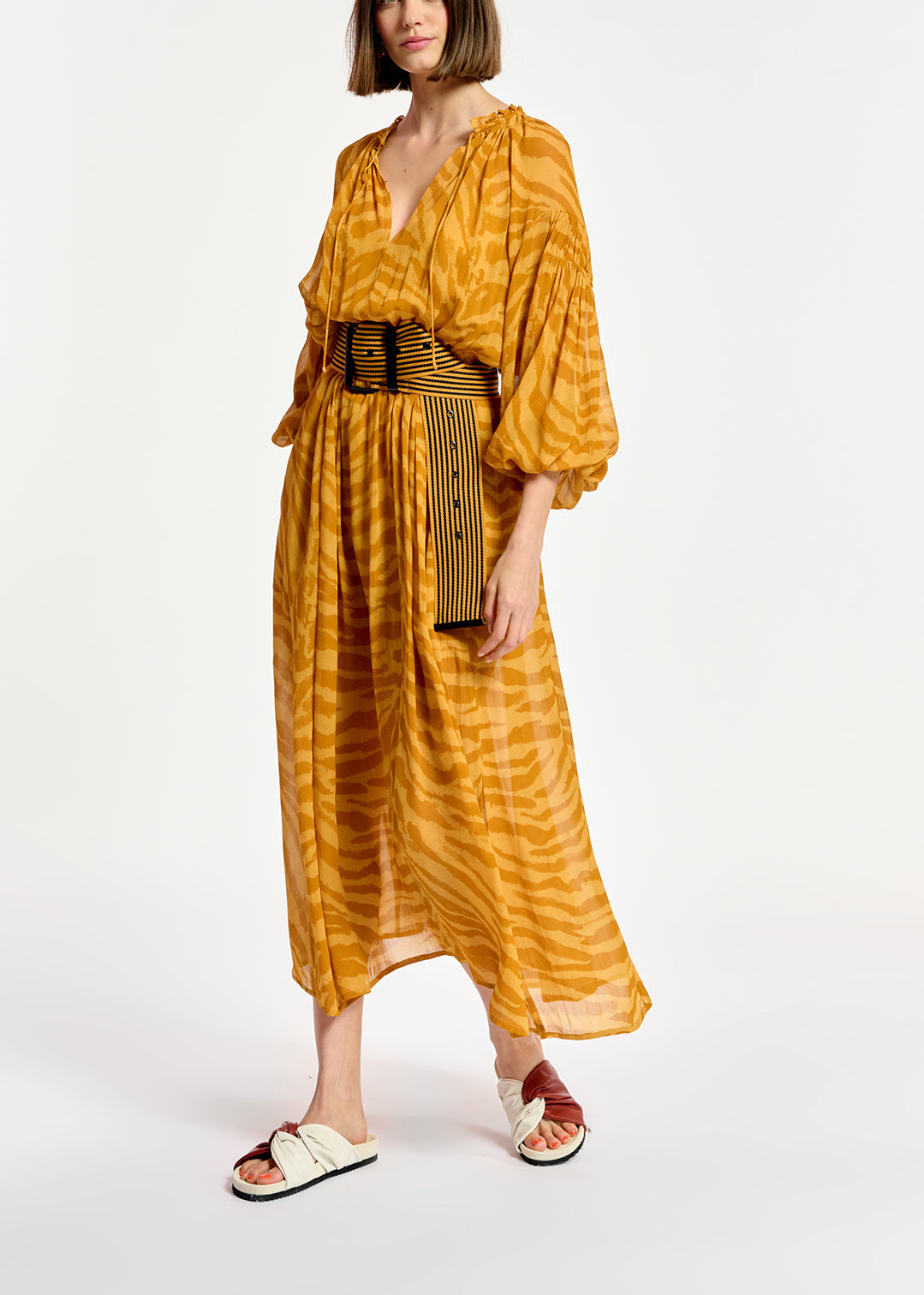 Ochre zebra-print loose-fit maxi dress RE—SSENTIEL | Essentiel second hand