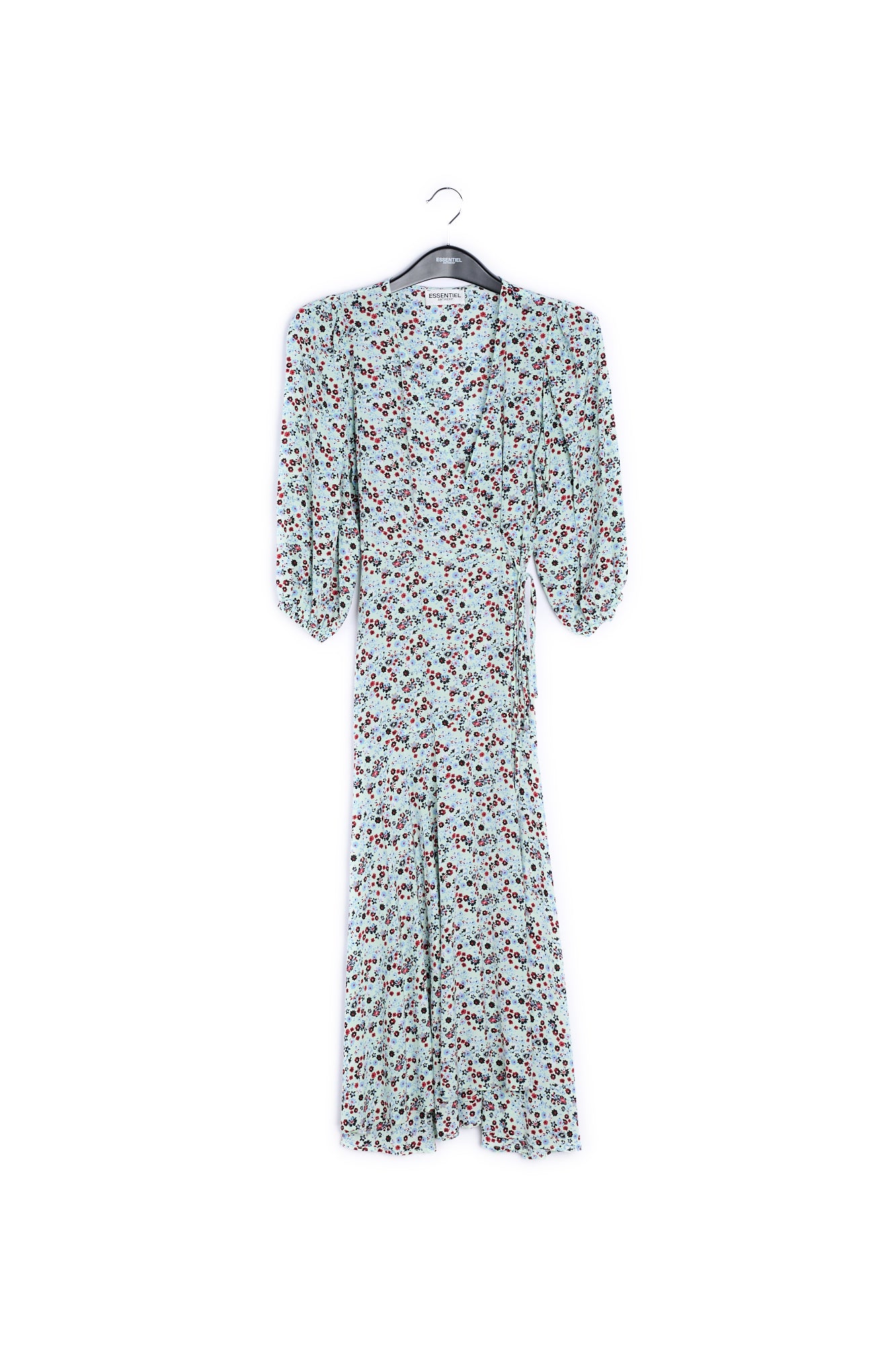 Robe maxi cache-cœur vert menthe à imprimé floral RE—SSENTIEL | Essentiel second hand