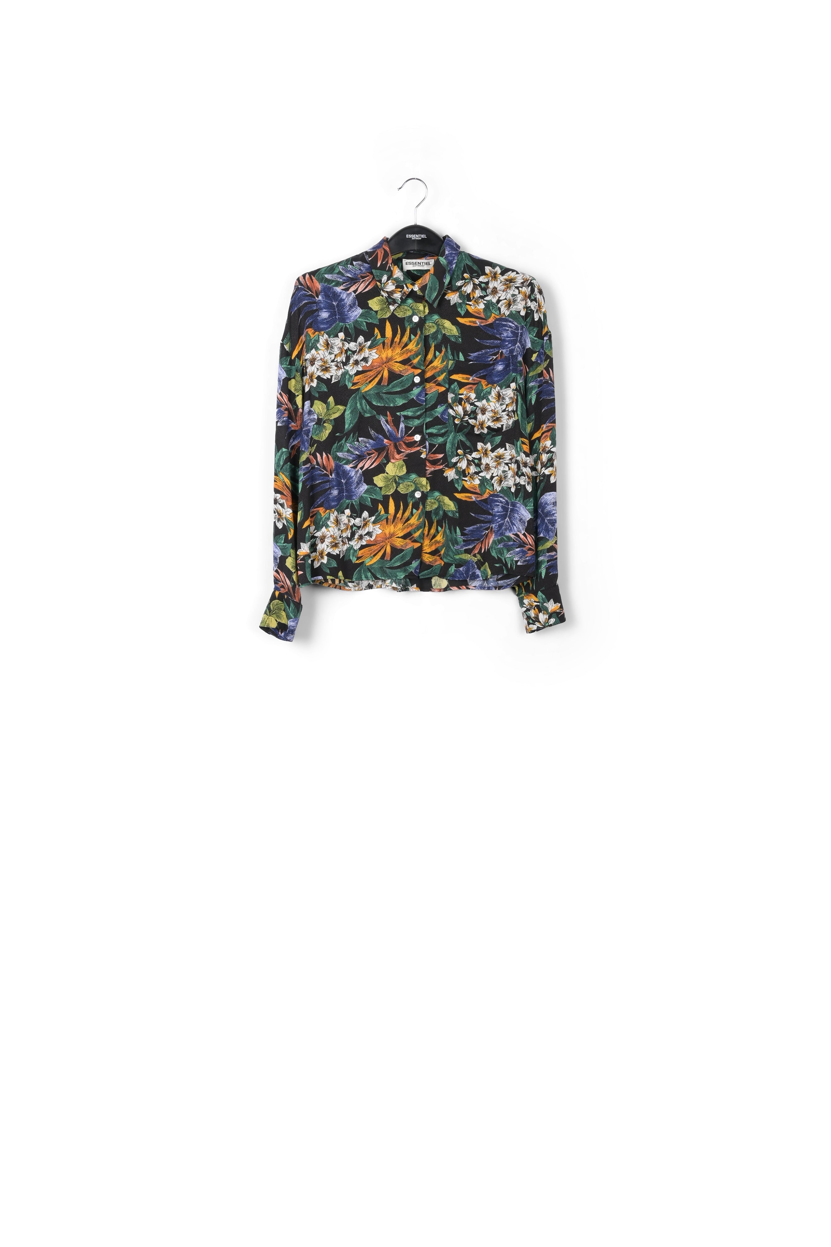 Chemise noire oversize à fleurs multicolores RE—SSENTIEL | Essentiel second hand