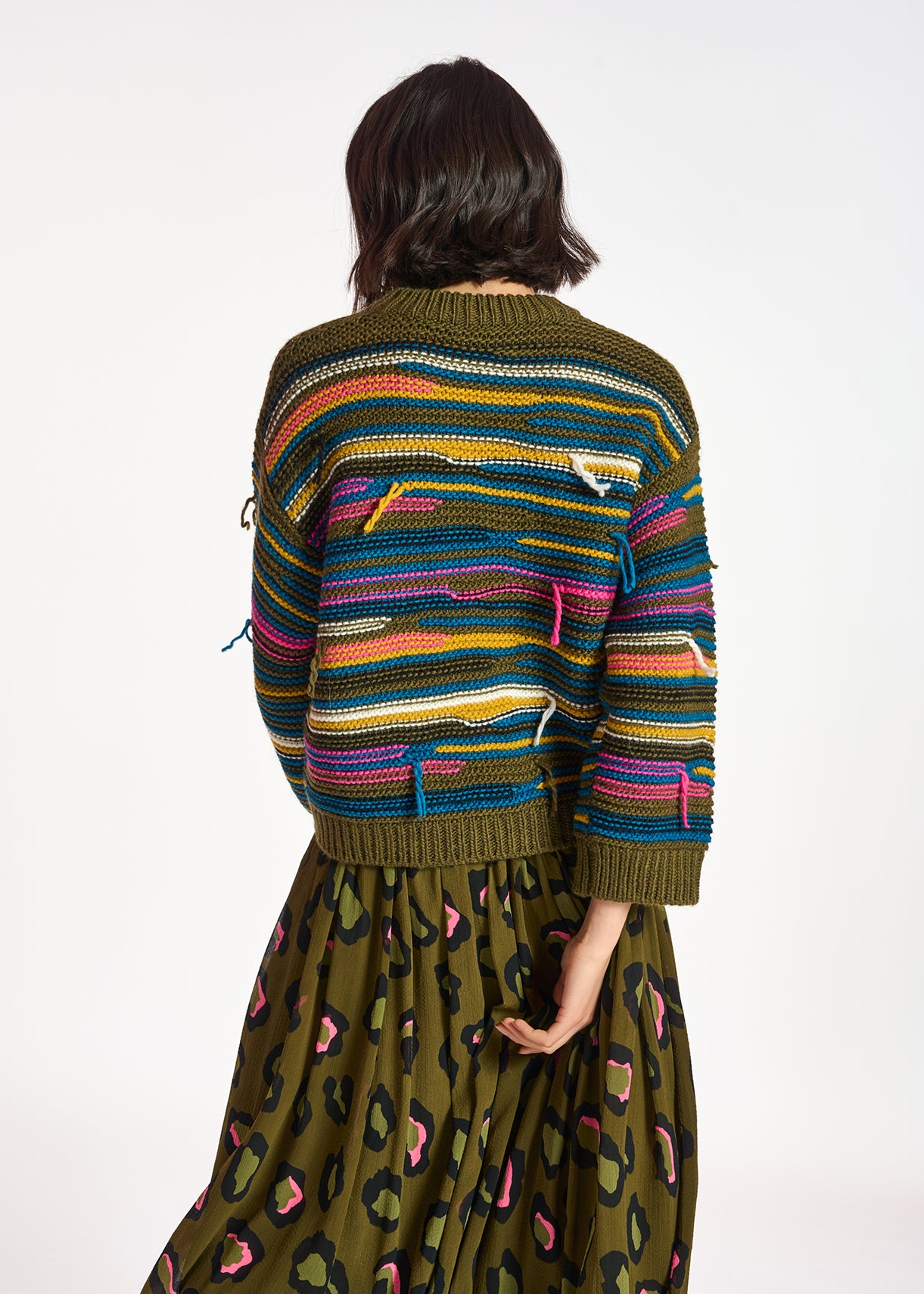 Pull kaki à rayures effet à l'envers RE—SSENTIEL | Essentiel second hand