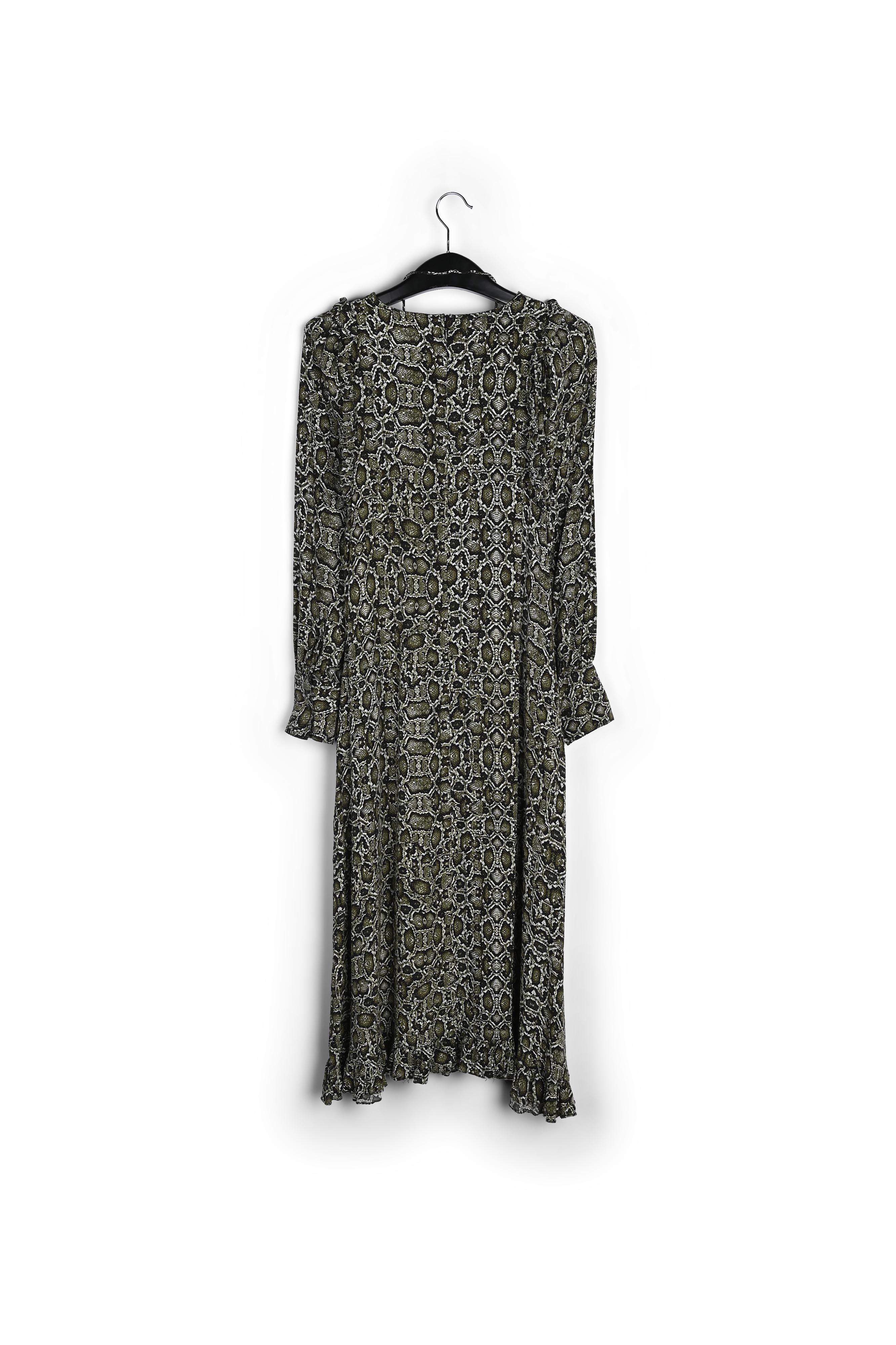 Kakigroene midi-jurk met slangenprint RE—SSENTIEL | Essentiel second hand