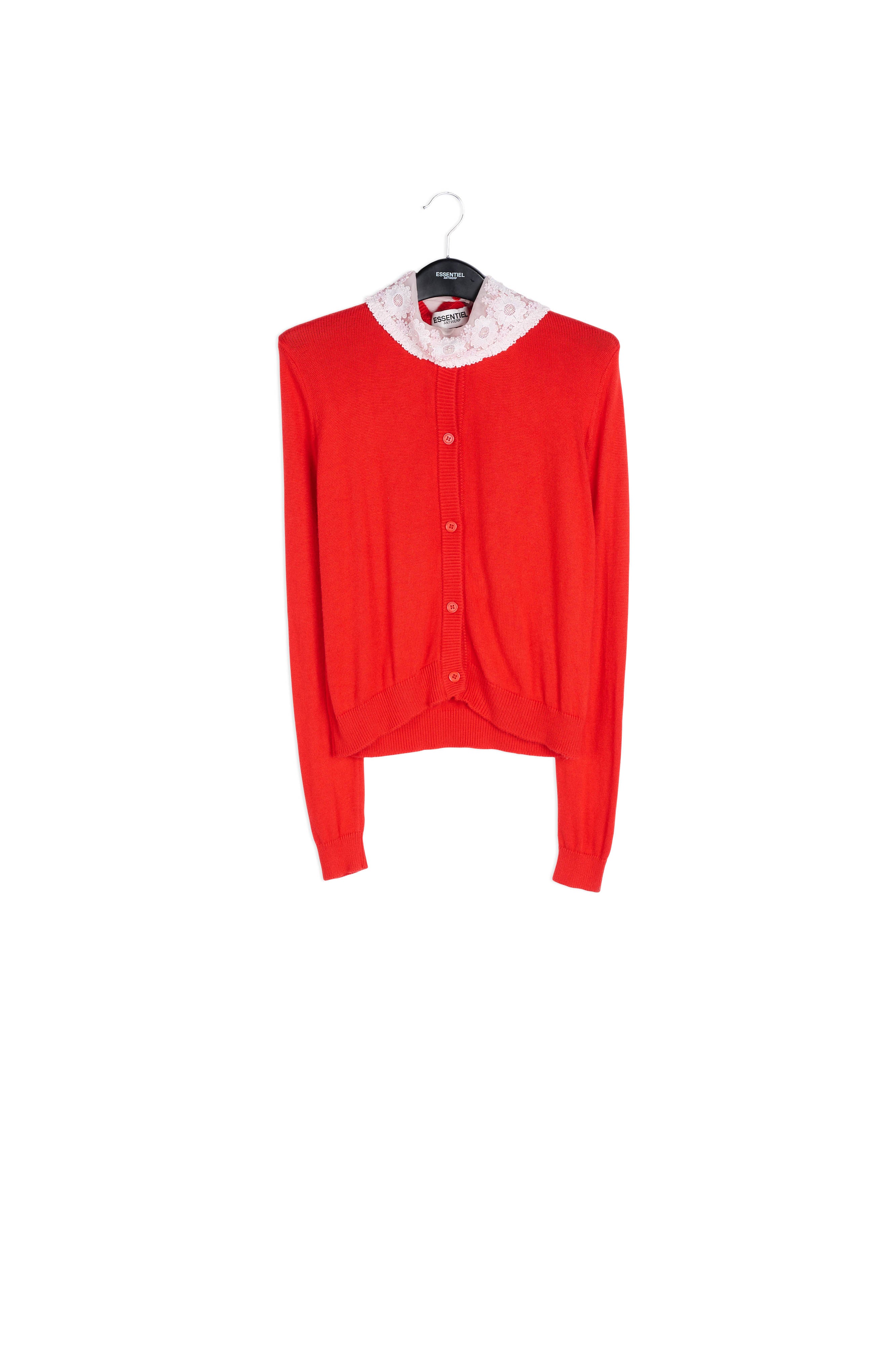Cardigan rouge avec col en dentelle RE—SSENTIEL | Essentiel second hand