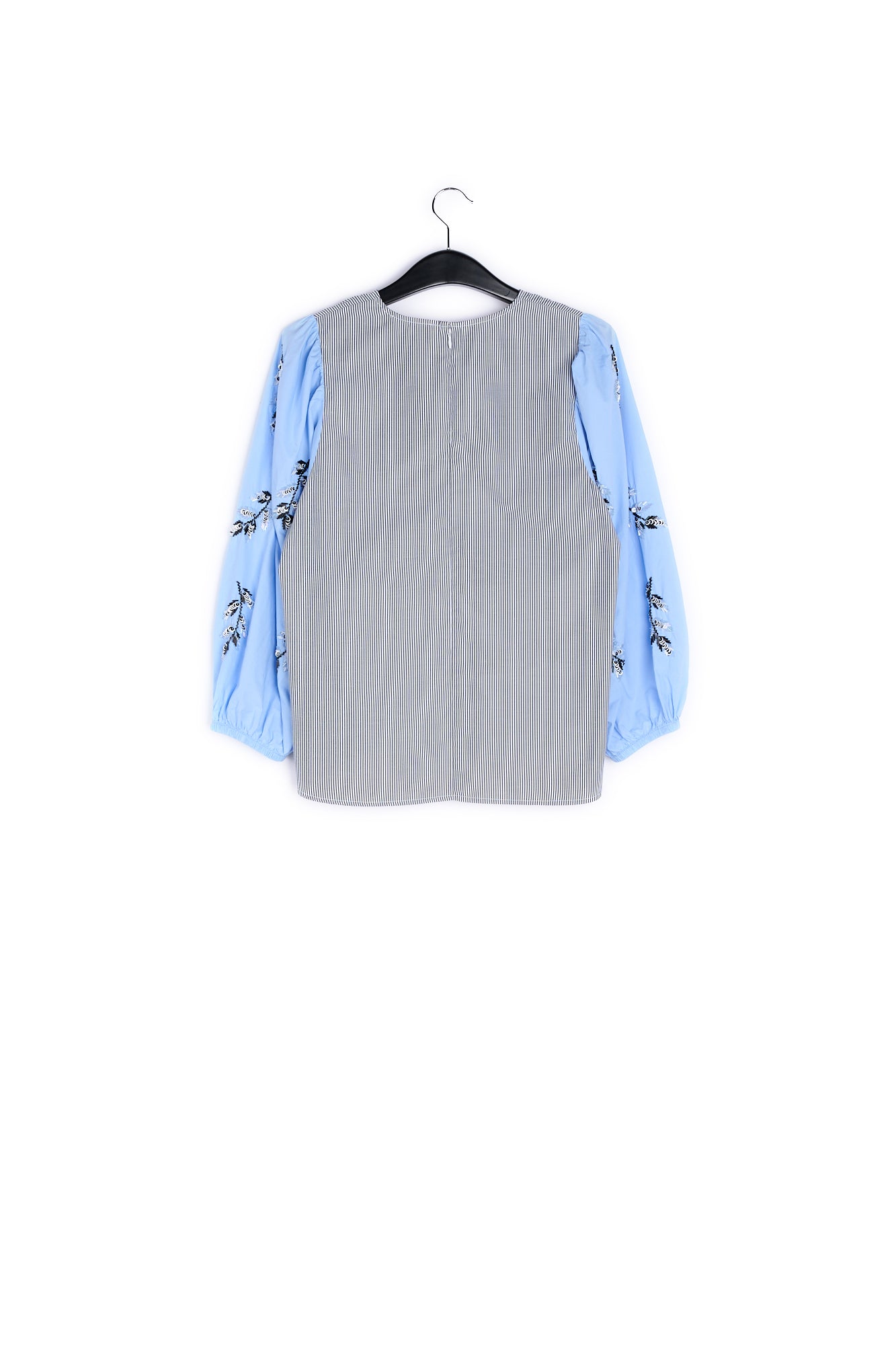 Blue and white embellished puff sleeved top RE—SSENTIEL | Essentiel second hand