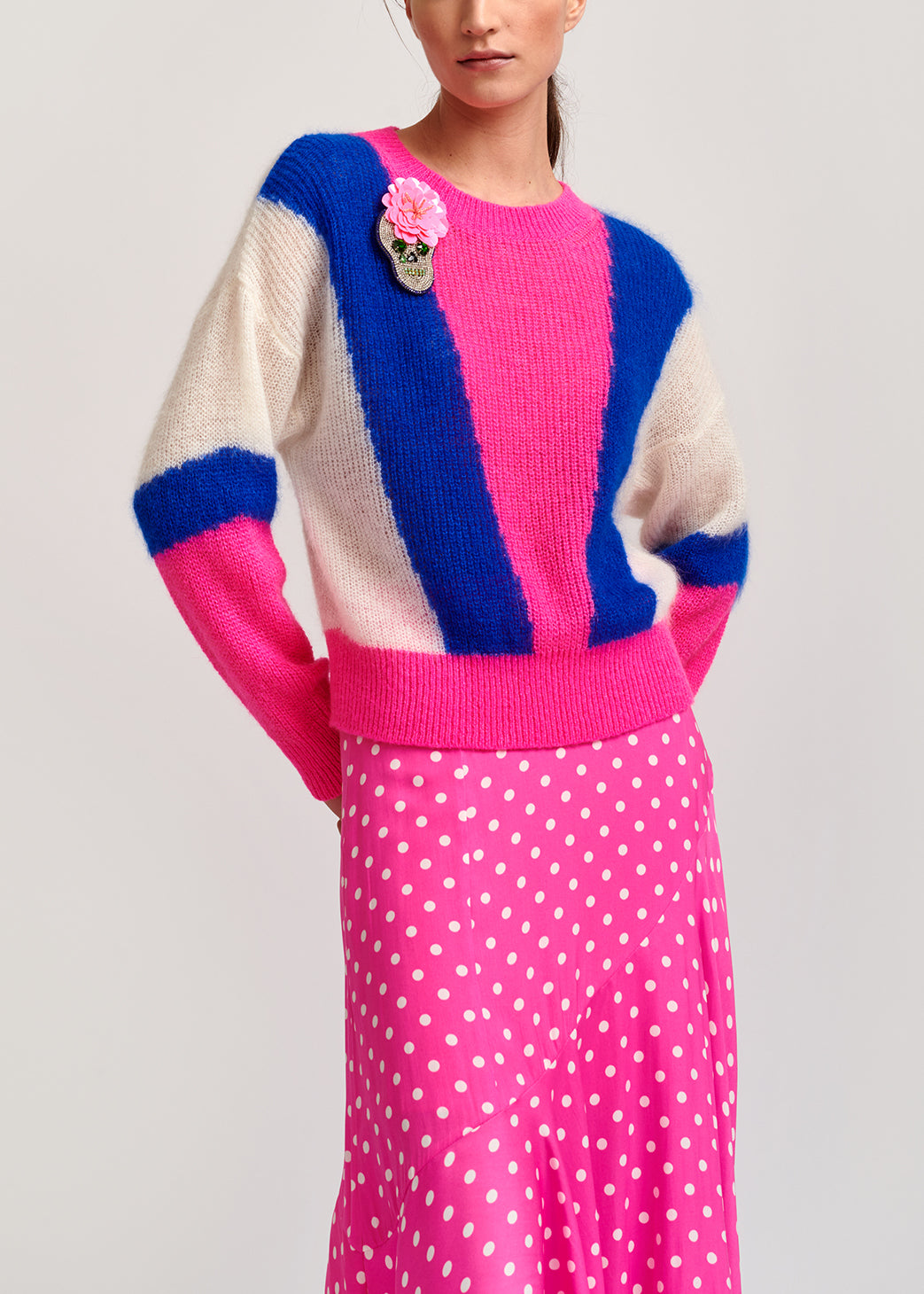 Neon pink polka dot midi skirt RE—SSENTIEL | Essentiel second hand