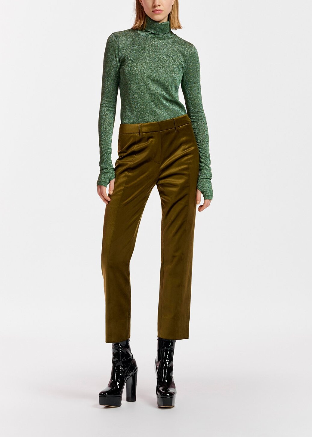 Dark green lurex turtleneck top RE—SSENTIEL | Essentiel second hand