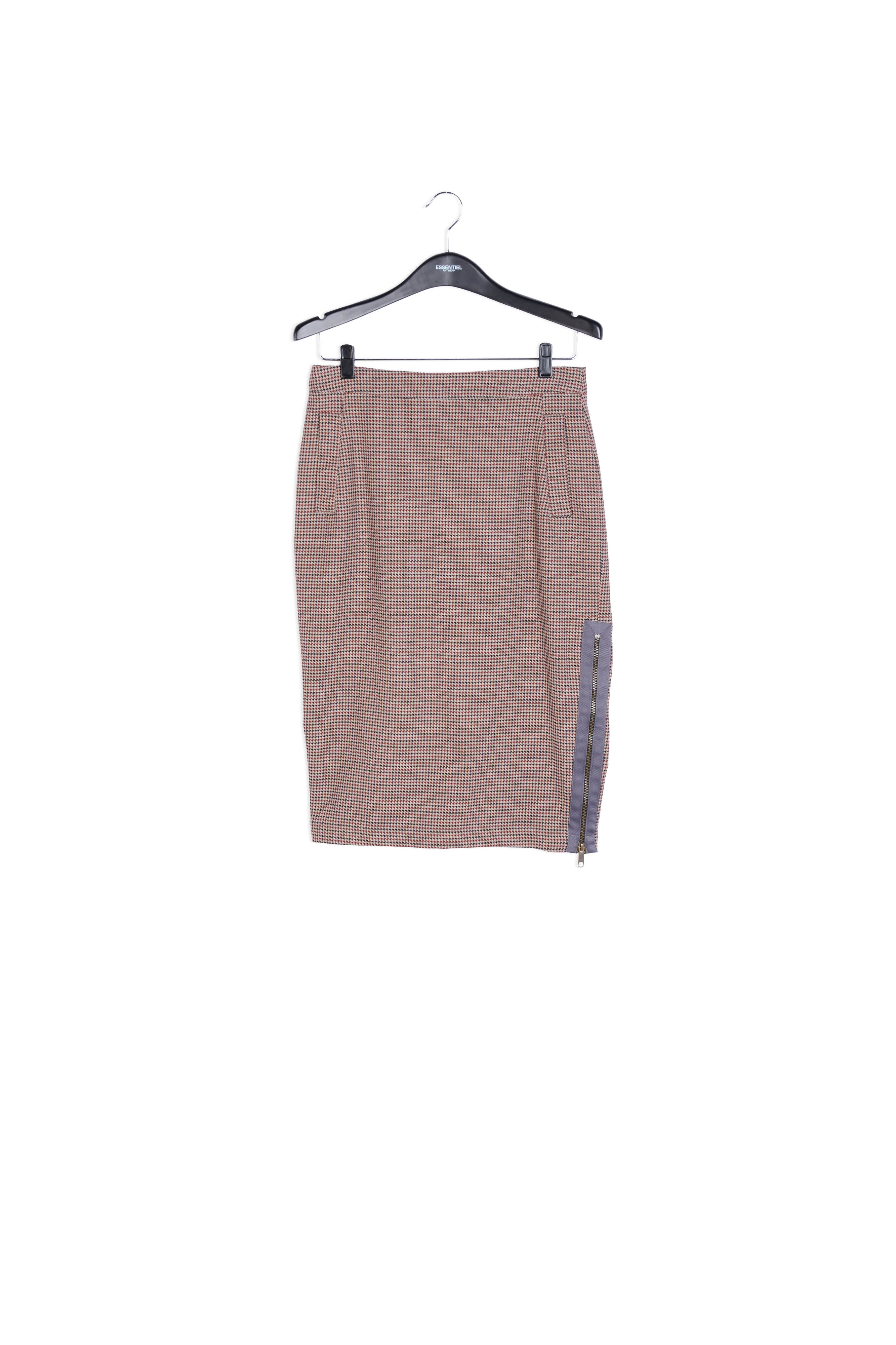 Jupe pinceau pied-de-poule marron avec fente RE—SSENTIEL | Essentiel second hand