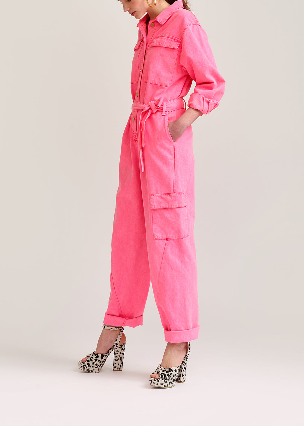 Neon pink denim jumpsuit RE—SSENTIEL | Essentiel second hand