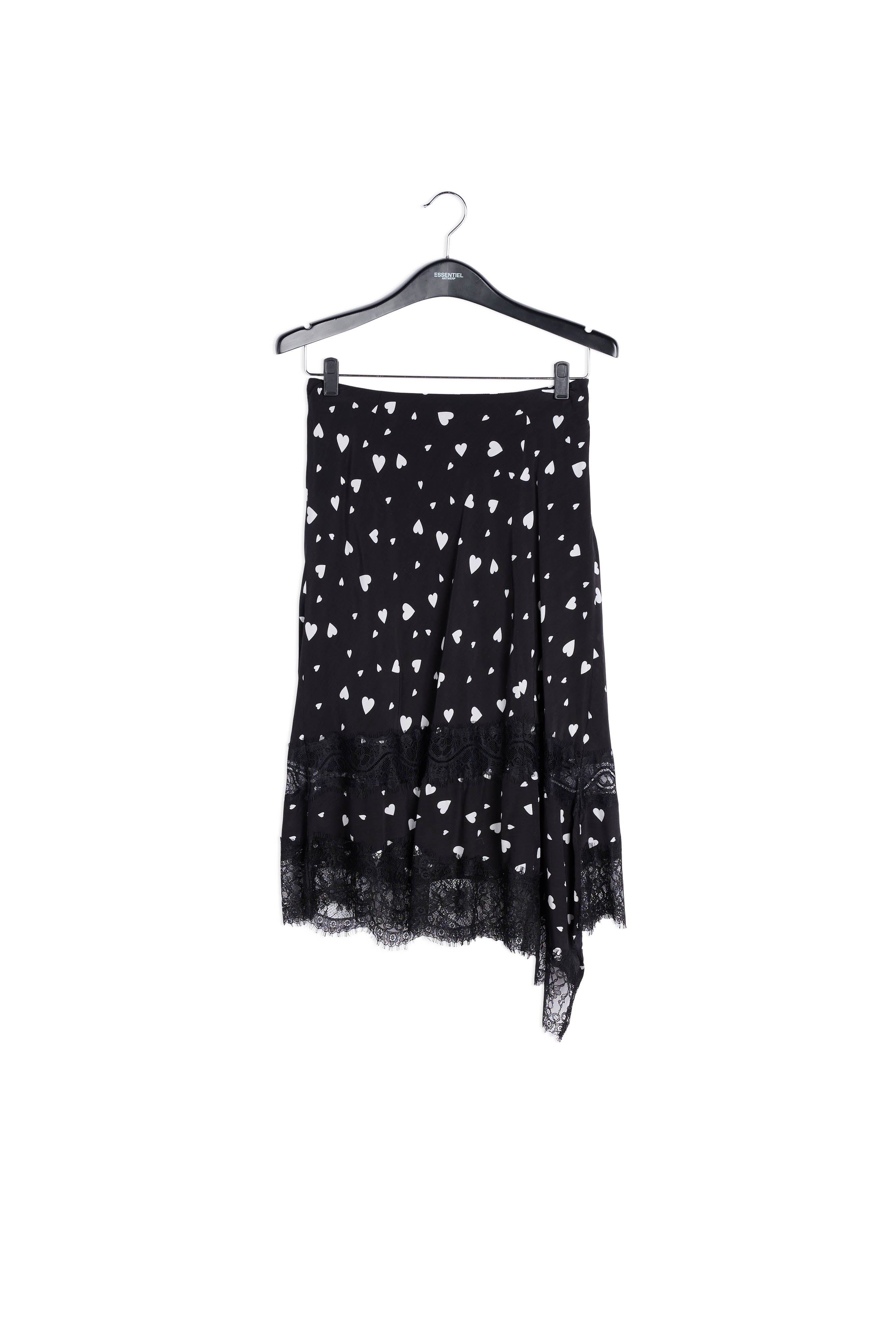 Black asymmetrical heart-print midi skirt RE—SSENTIEL | Essentiel second hand