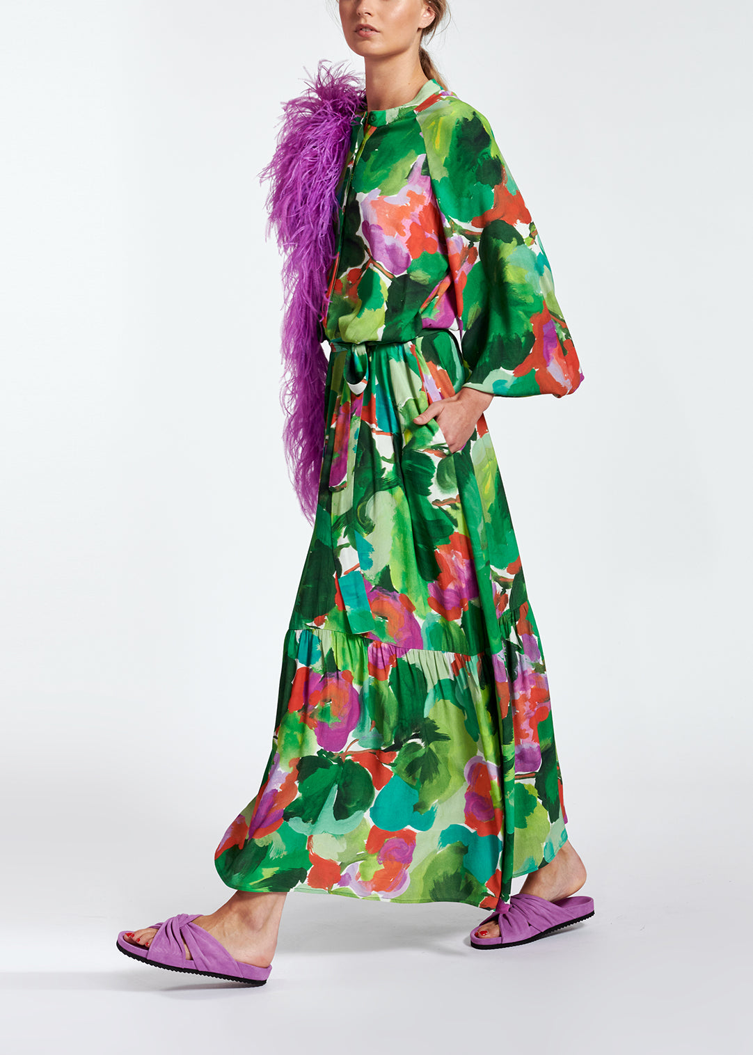 Green watercolor print maxi-length shirt dress RE—SSENTIEL | Essentiel second hand