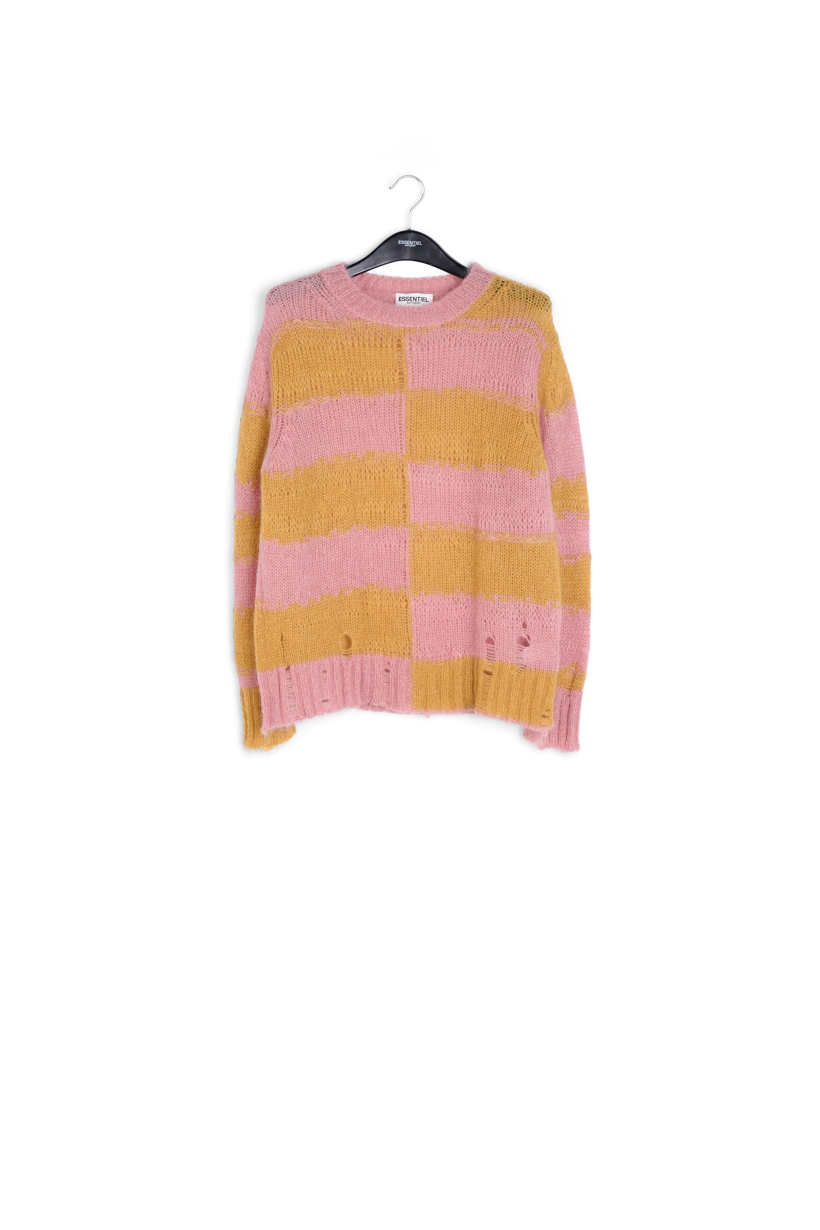 Vintage pink and ochre striped distressed knit sweater RE—SSENTIEL | Essentiel second hand