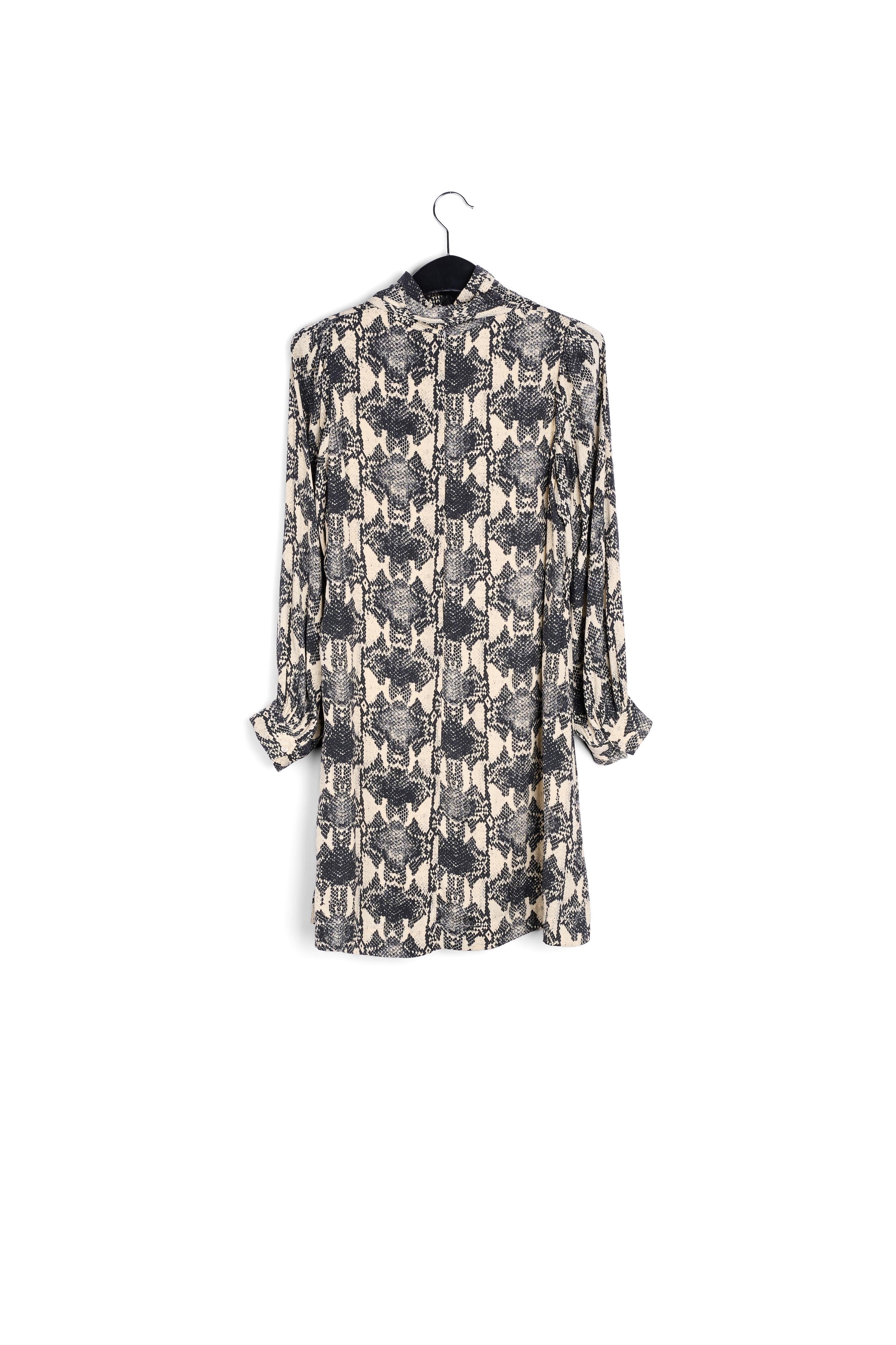 Gebroken witte mini-jurk met opstaande kraag en slangenprint RE—SSENTIEL | Essentiel second hand