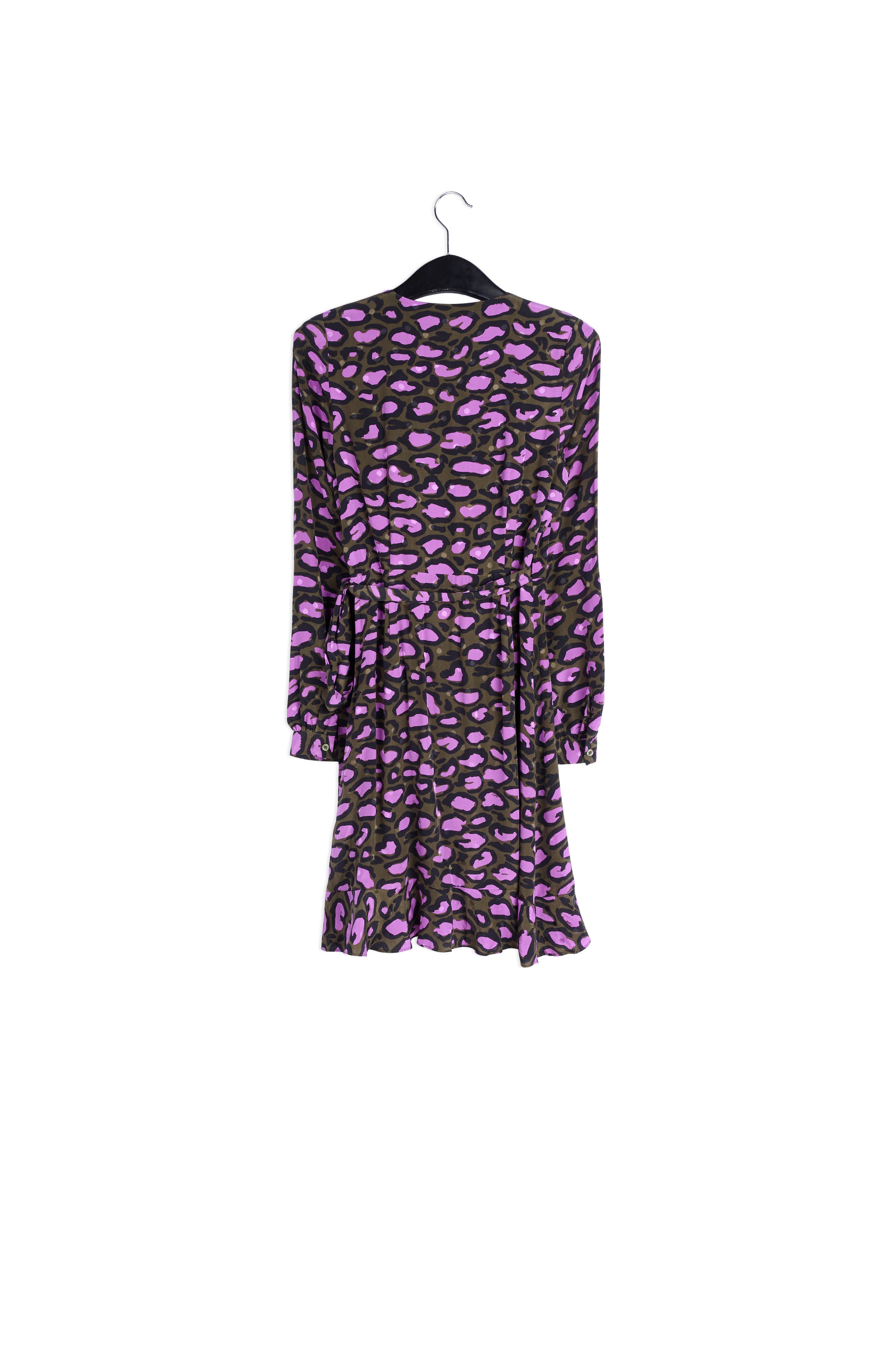 Kakigroene zijden wikkeljurk met luipaardprint RE—SSENTIEL | Essentiel second hand