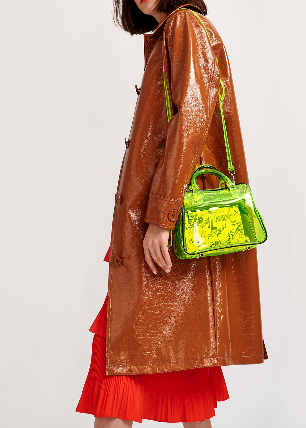 Brown faux patent-leather trench coat RE—SSENTIEL | Essentiel second hand