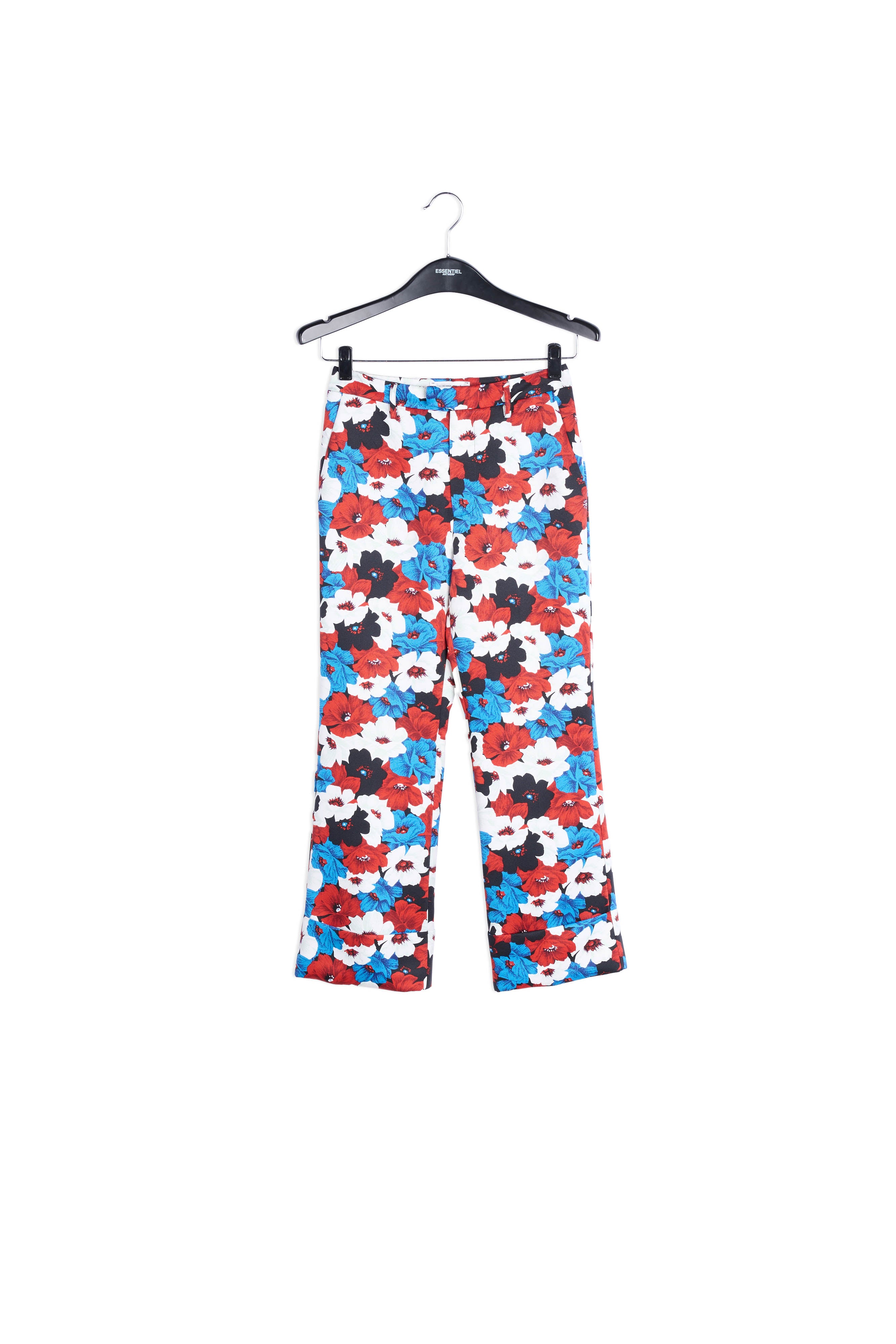 Pantalon tailleur rouge, bleu et blanc à imprimé fleuri RE—SSENTIEL | Essentiel second hand