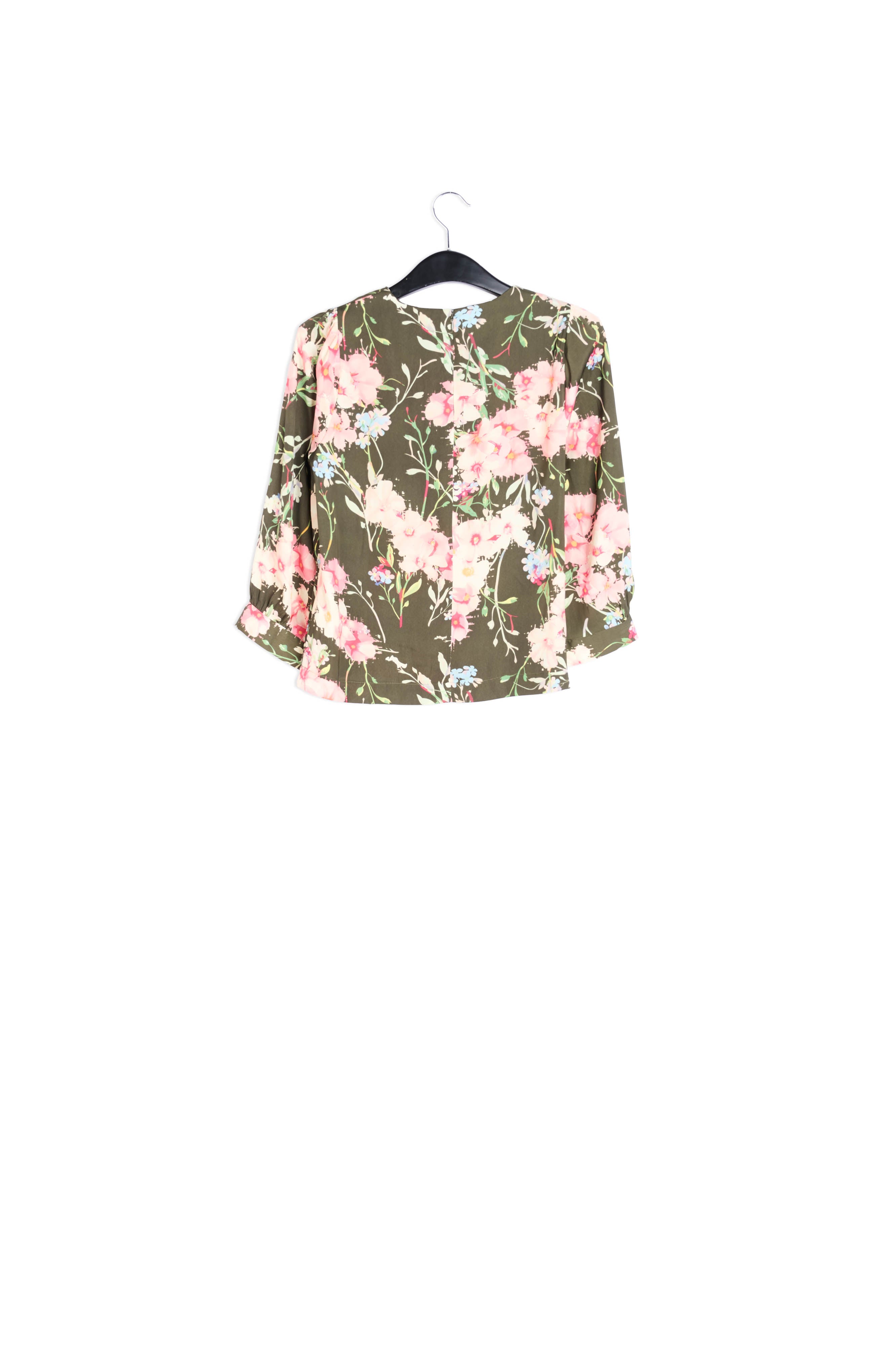 Khaki floral top with puff sleeves RE—SSENTIEL | Essentiel second hand
