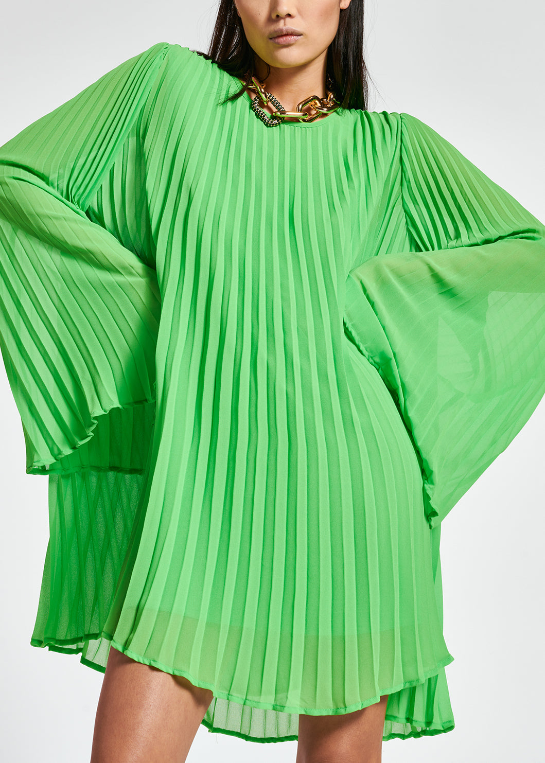 Bright green plissé mini dress RE—SSENTIEL | Essentiel second hand