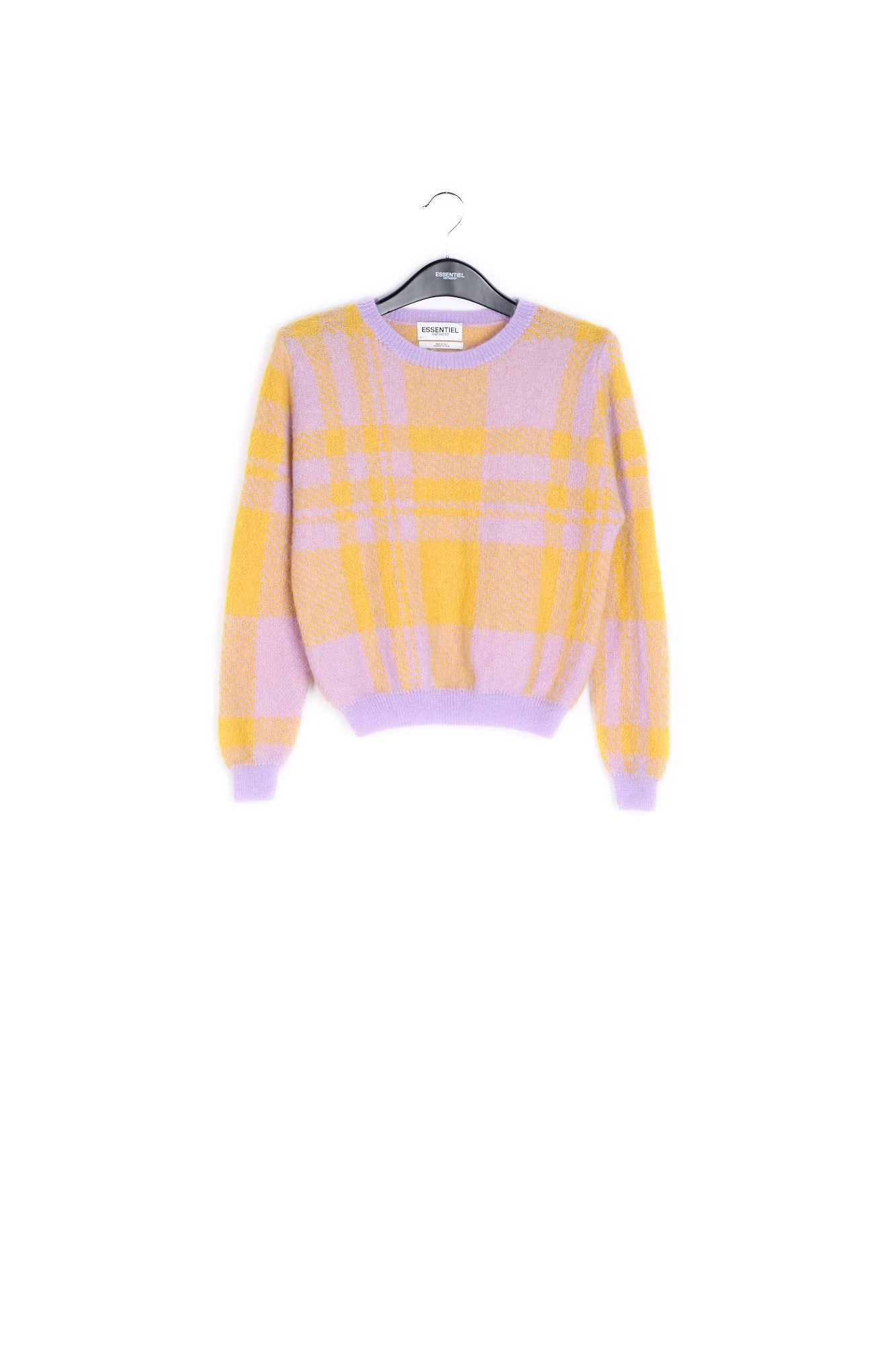 Lilac and yellow soft mohair plaid sweater RE—SSENTIEL | Essentiel second hand