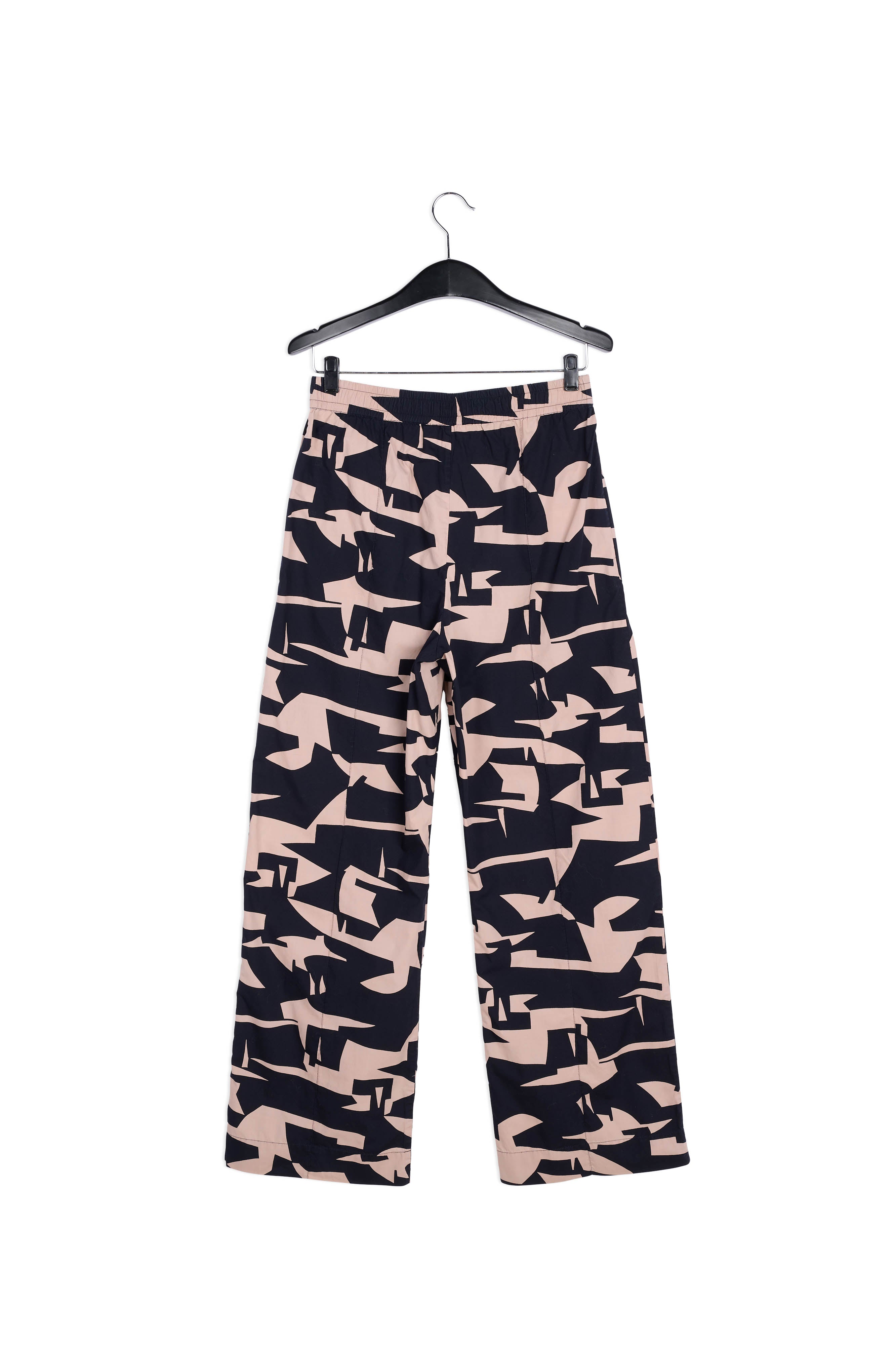 Beige cotton pants with dark blue graphic print RE—SSENTIEL | Essentiel second hand