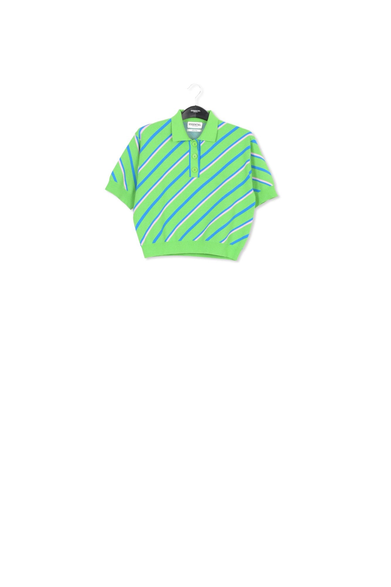 Green, blue and lilac striped knitted polo top RE—SSENTIEL | Essentiel second hand