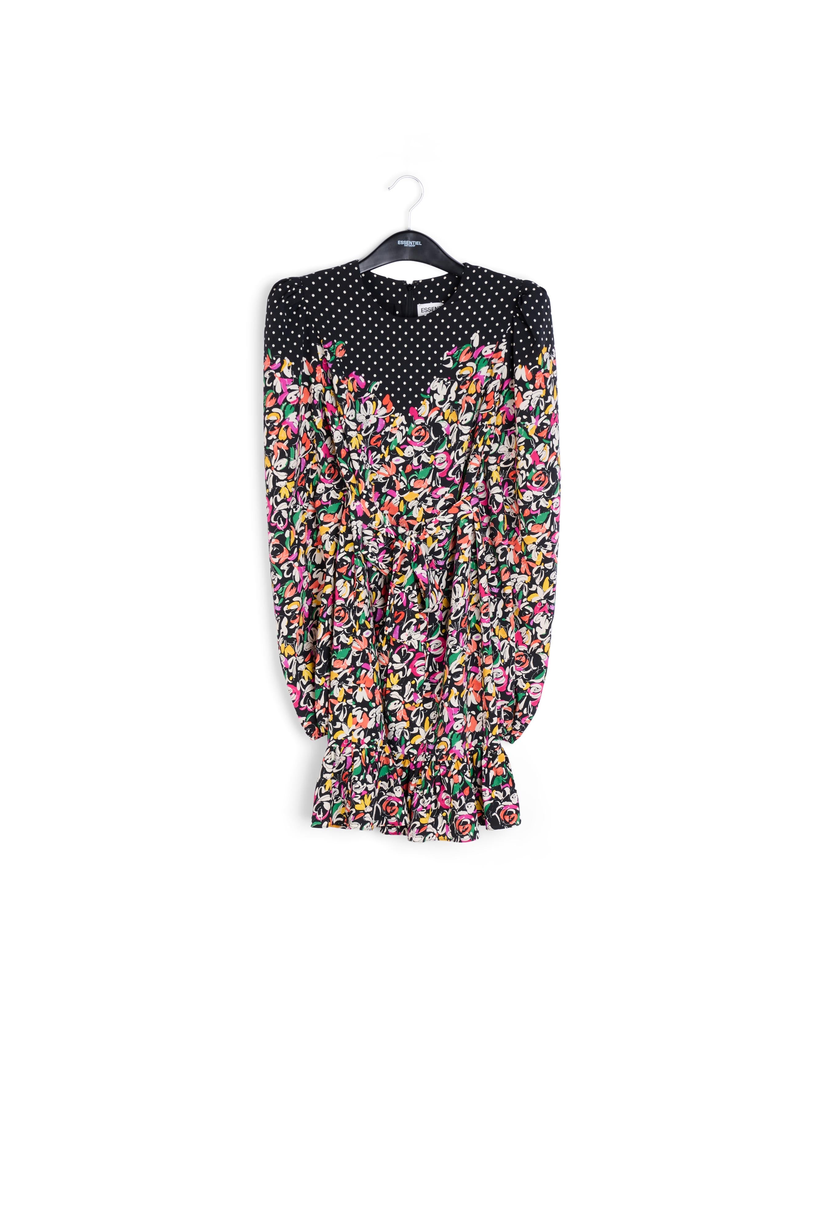Kleurrijke jurk met bloemen- en stippenprint RE—SSENTIEL | Essentiel second hand