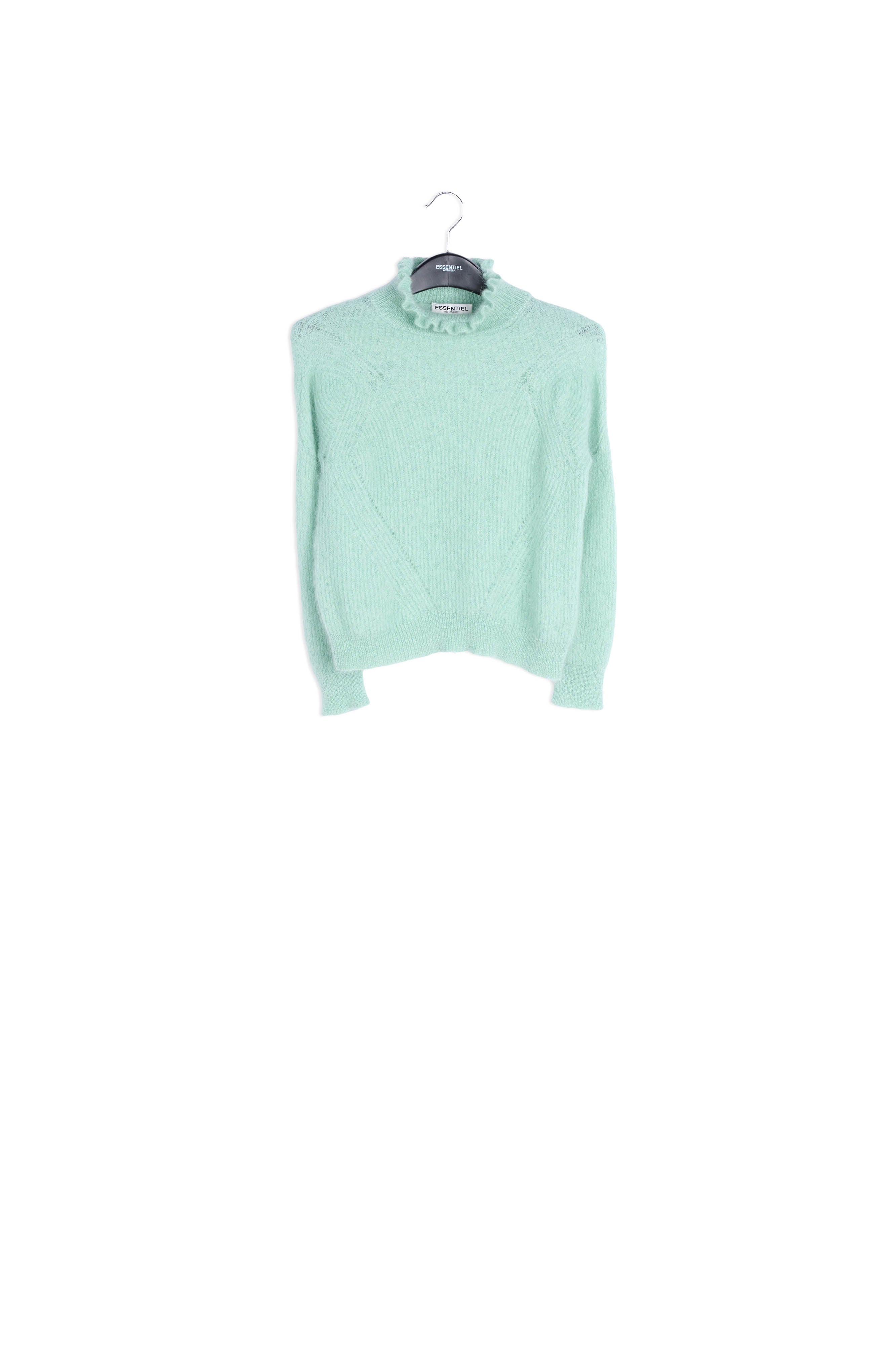 Pull vert menthe avec col haut à ruches RE—SSENTIEL | Essentiel second hand