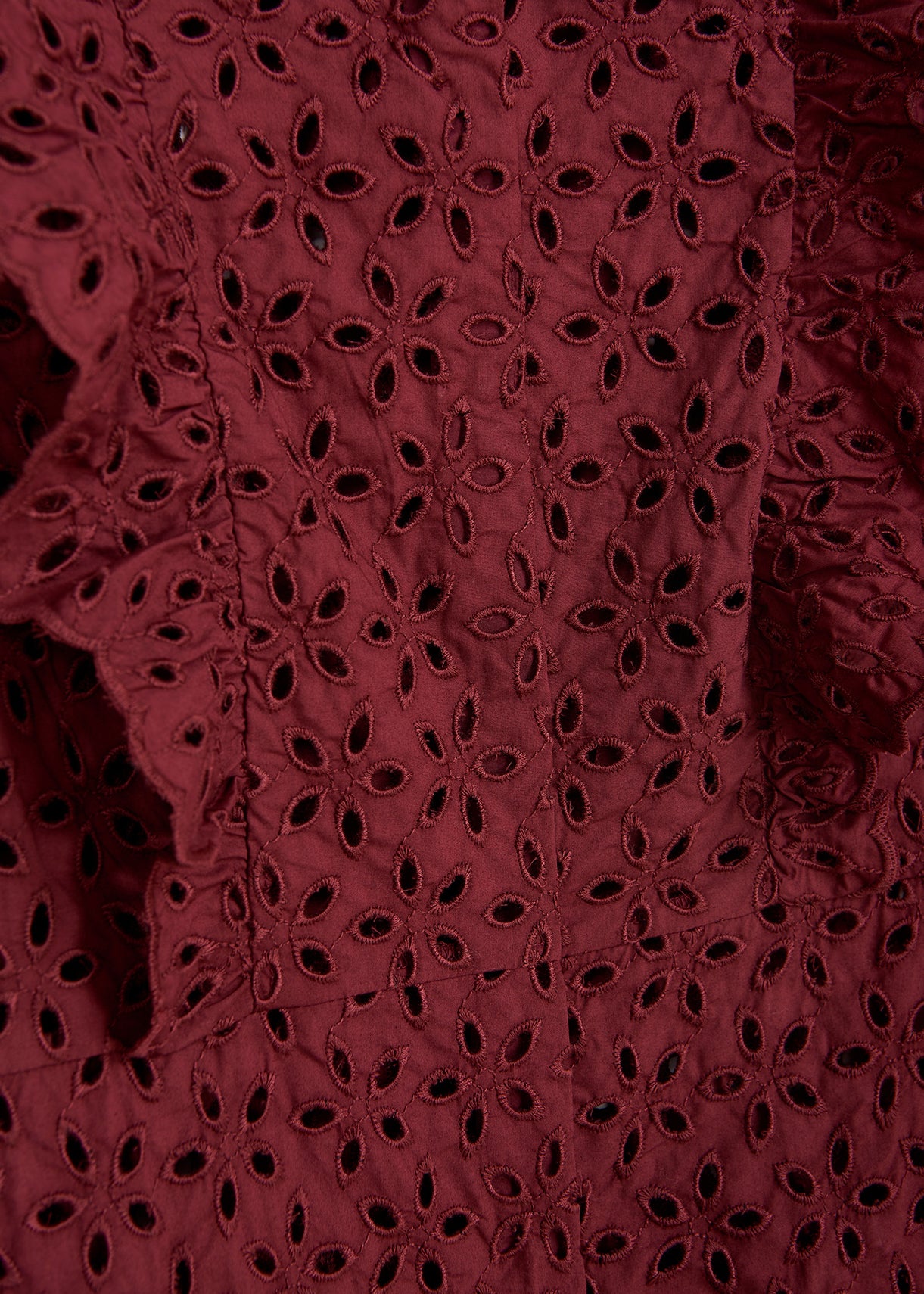 Maxi robe en coton bordeaux à broderie anglaise RE—SSENTIEL | Essentiel second hand