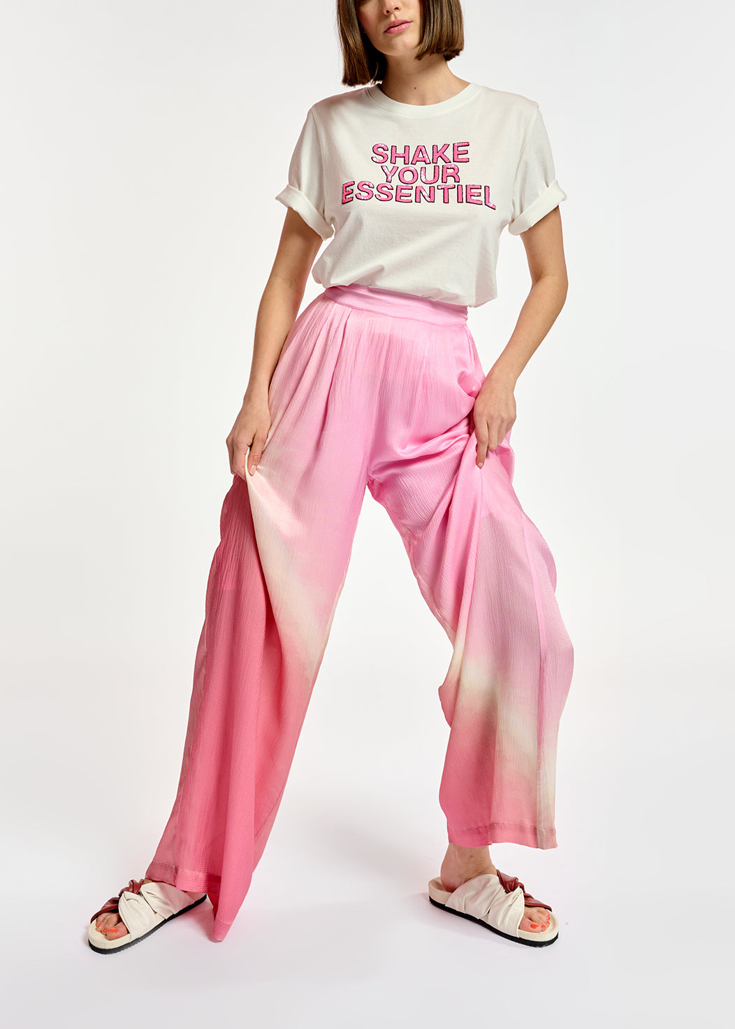 Light pink wide-leg tie-dye pants RE—SSENTIEL | Essentiel second hand