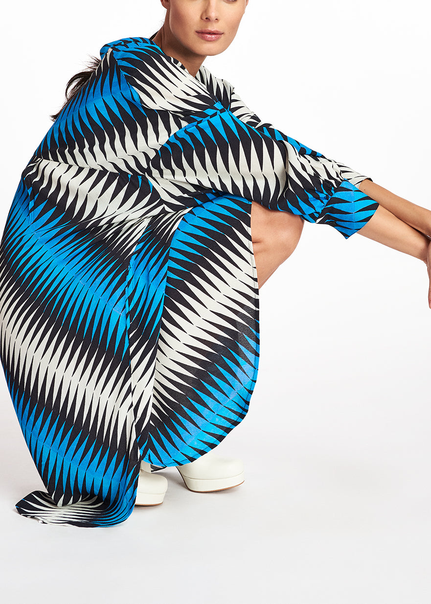 Blue, black and white graphic print knee-length dress RE—SSENTIEL | Essentiel second hand