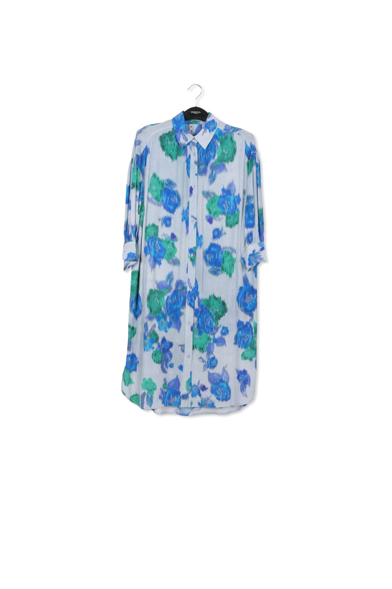 Light blue, blue and green floral-print shirt dress RE—SSENTIEL | Essentiel second hand
