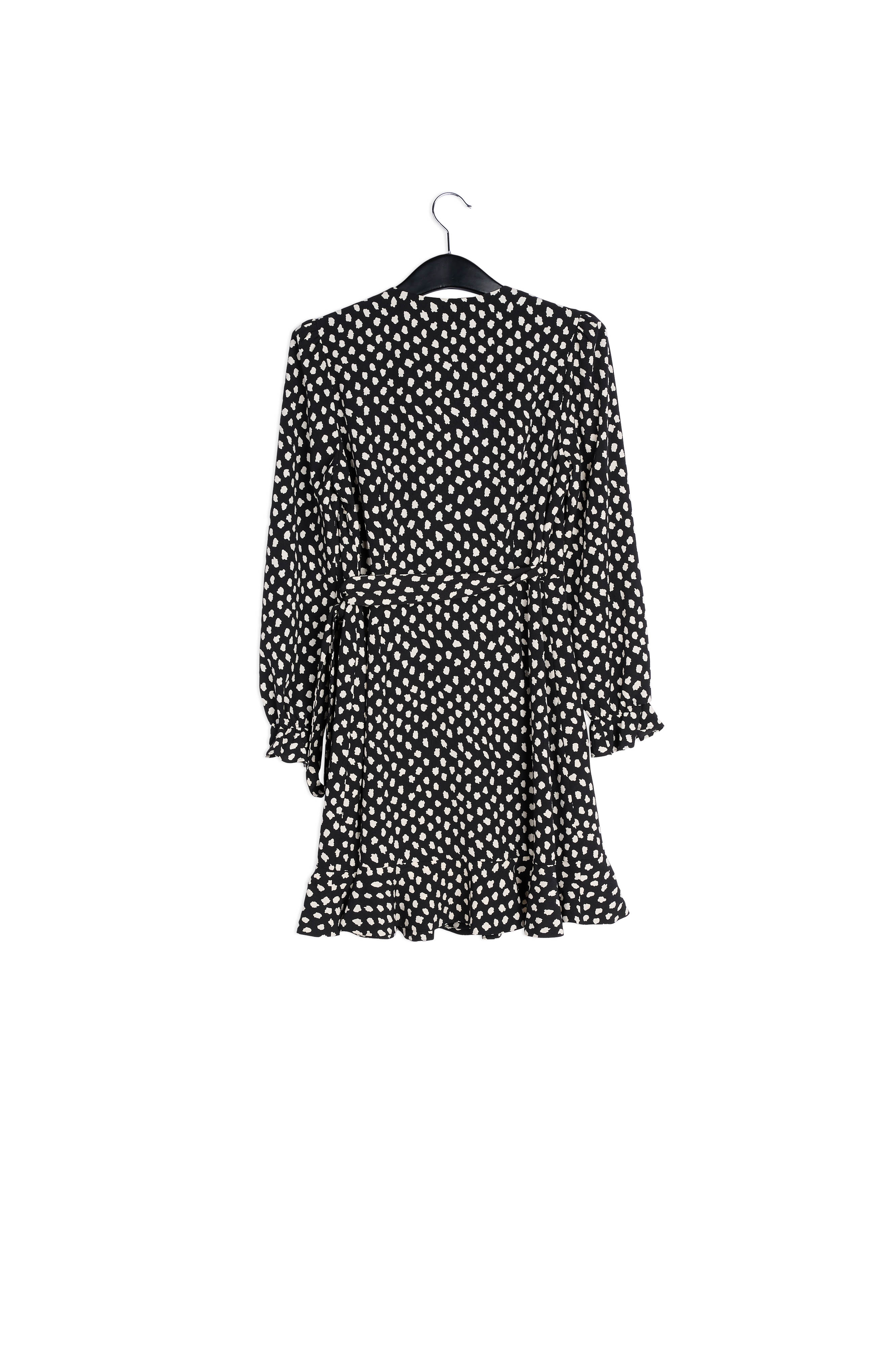 Black polka dot wrap mini dress RE—SSENTIEL | Essentiel second hand