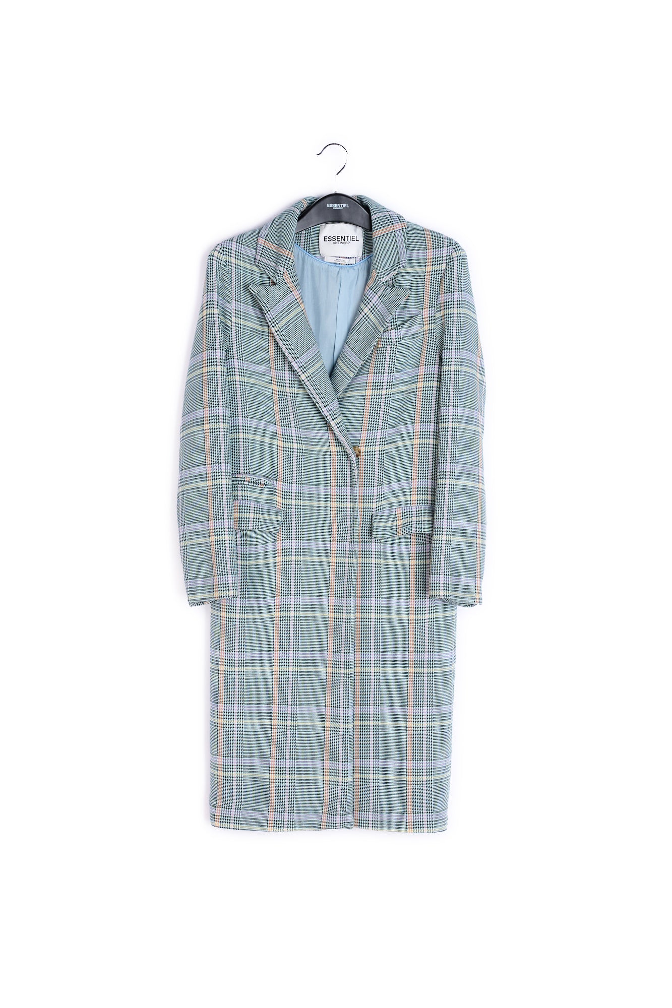 Manteau croisé en tartan vert RE—SSENTIEL | Essentiel second hand