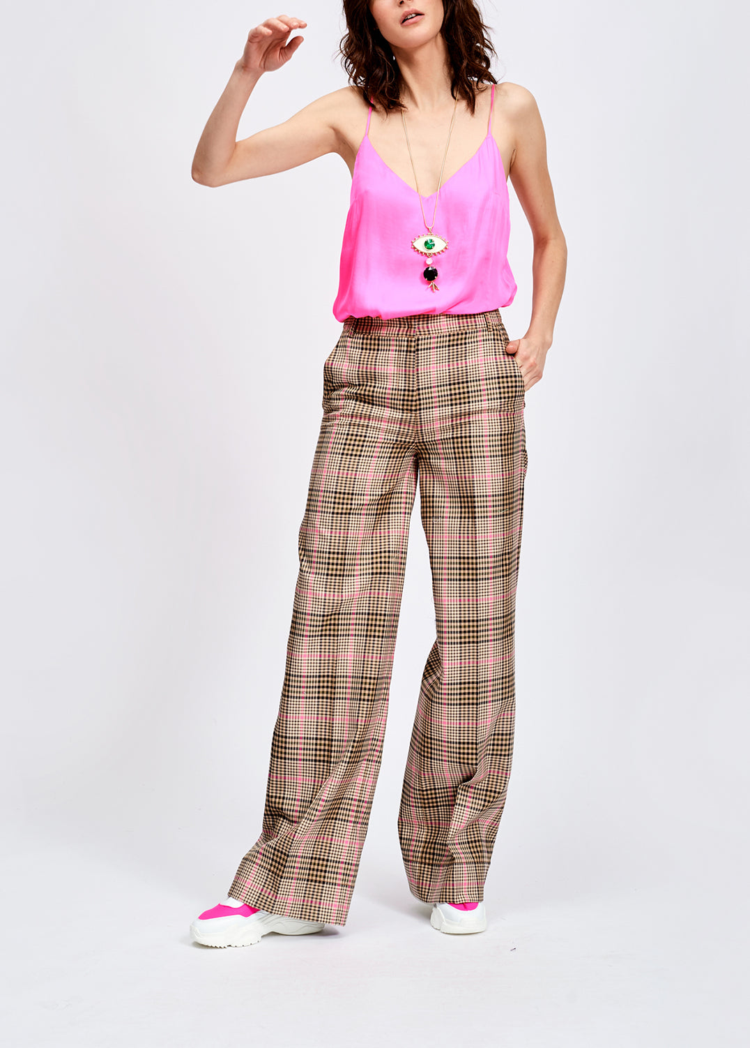Beige and pink plaid trousers RE—SSENTIEL | Essentiel second hand