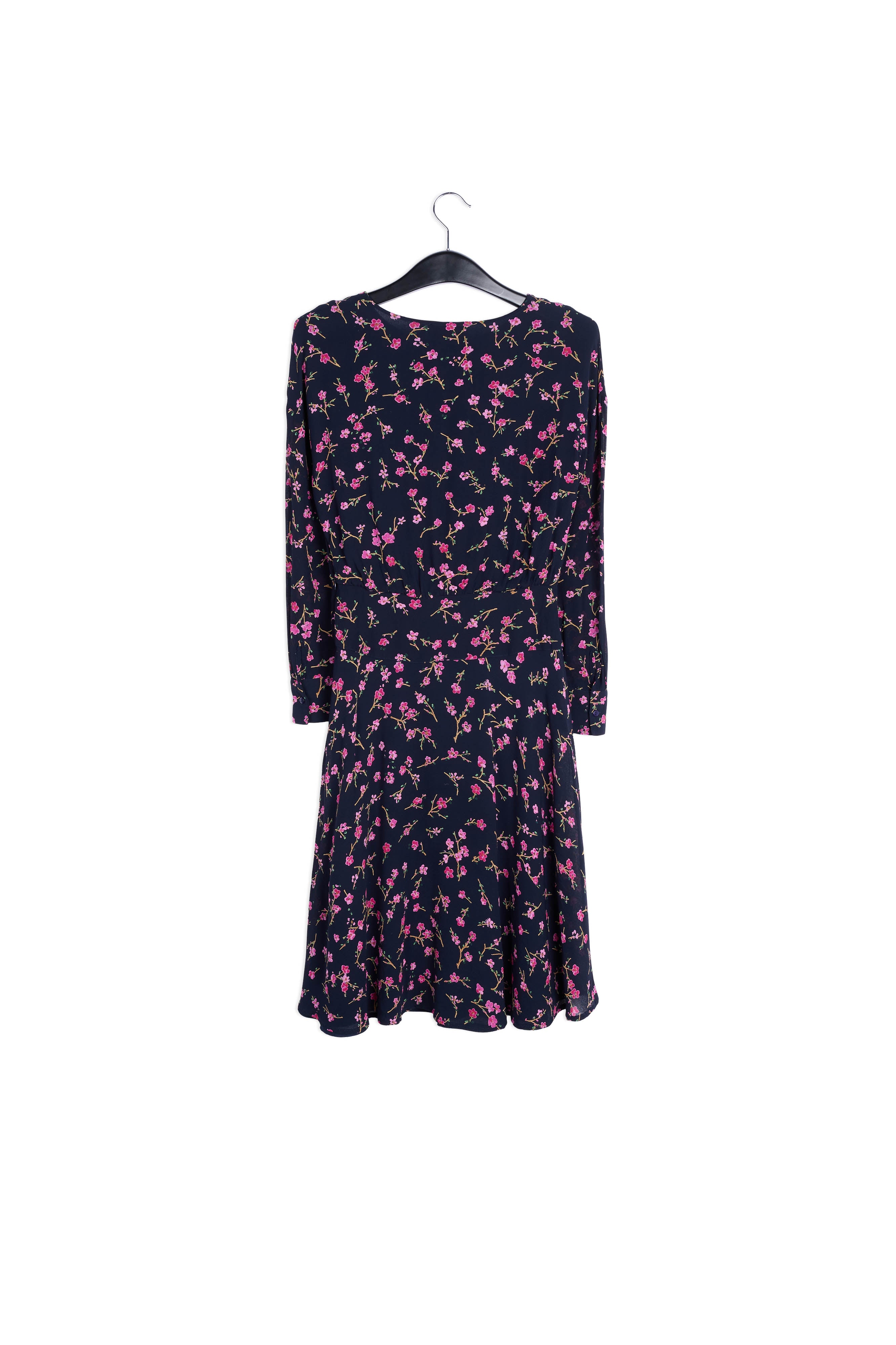 Dark blue cherry blossom print dress RE—SSENTIEL | Essentiel second hand
