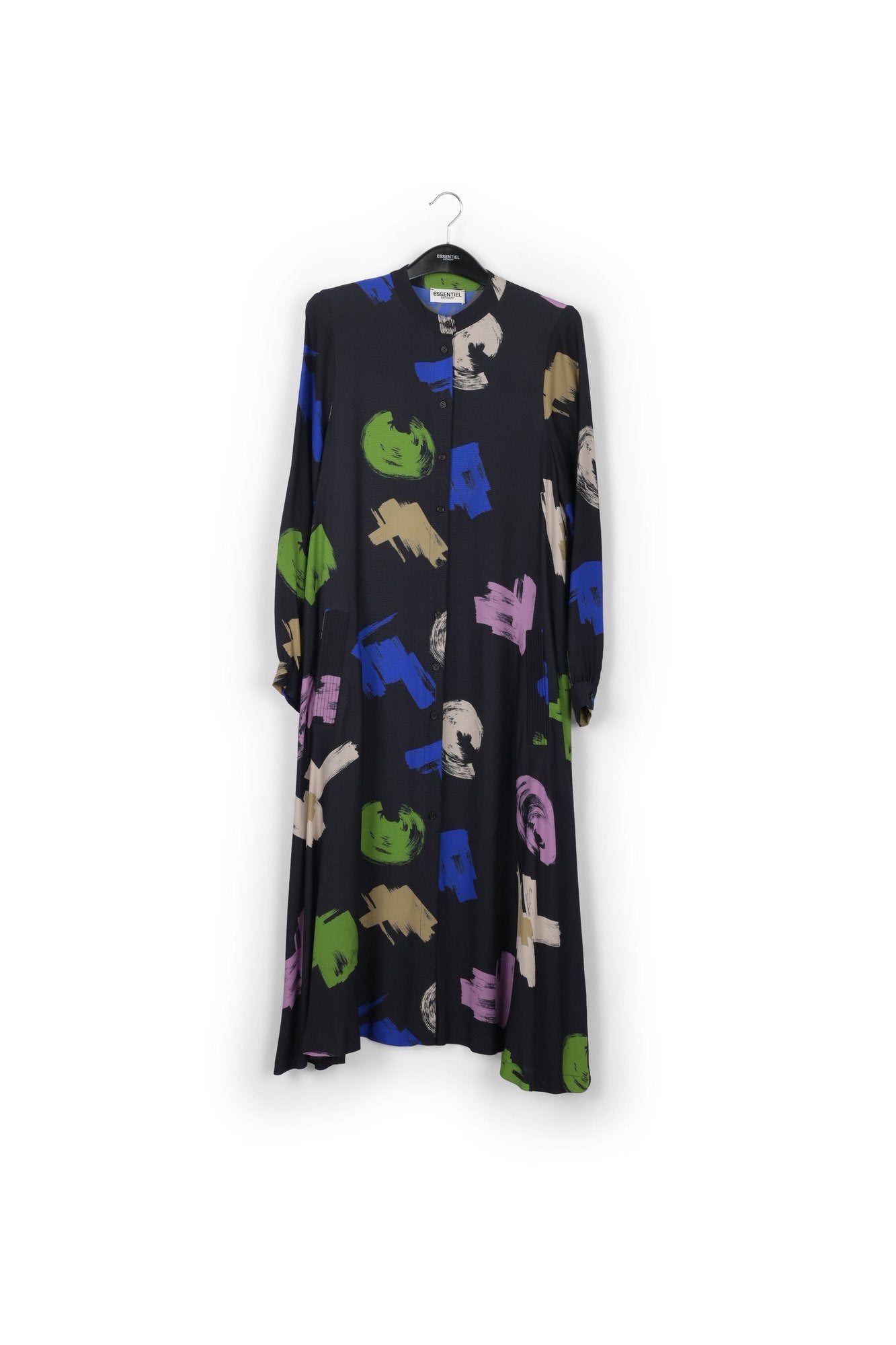 Dark blue graphic print maxi-length shirt dress RE—SSENTIEL | Essentiel second hand